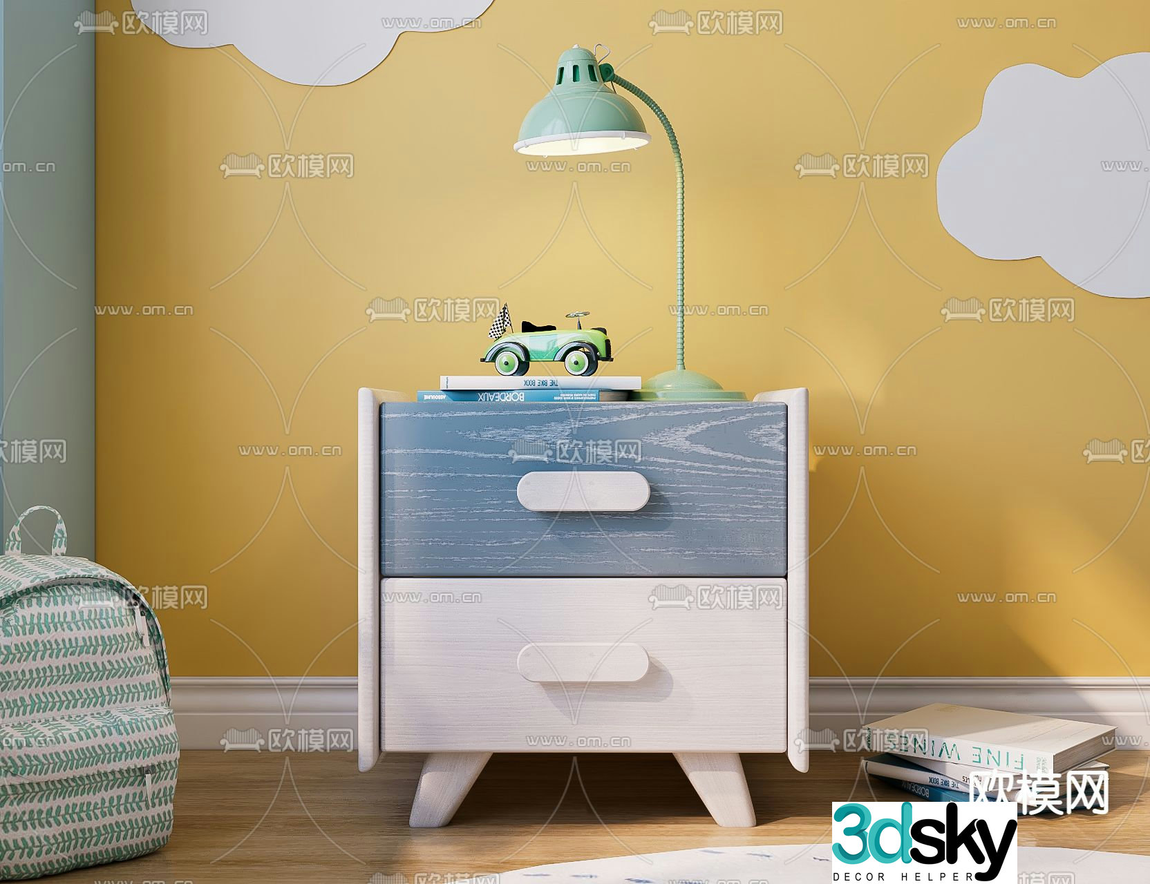Modern solid wood children’s bedside table 3d model