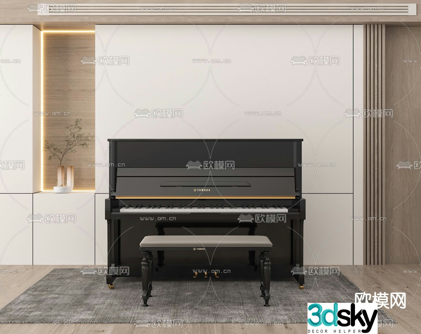 Modern black painted piano 3d model