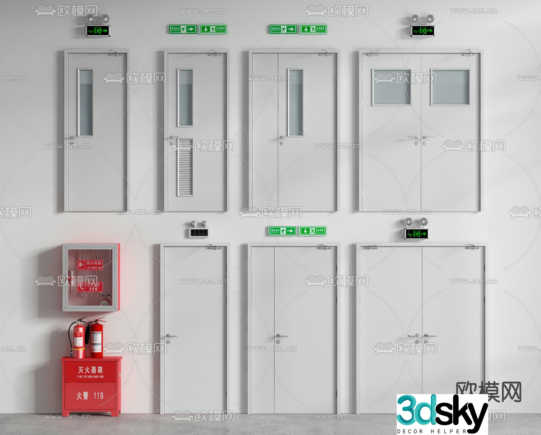 Modern fire door fire hydrant fire extinguisher 3d model