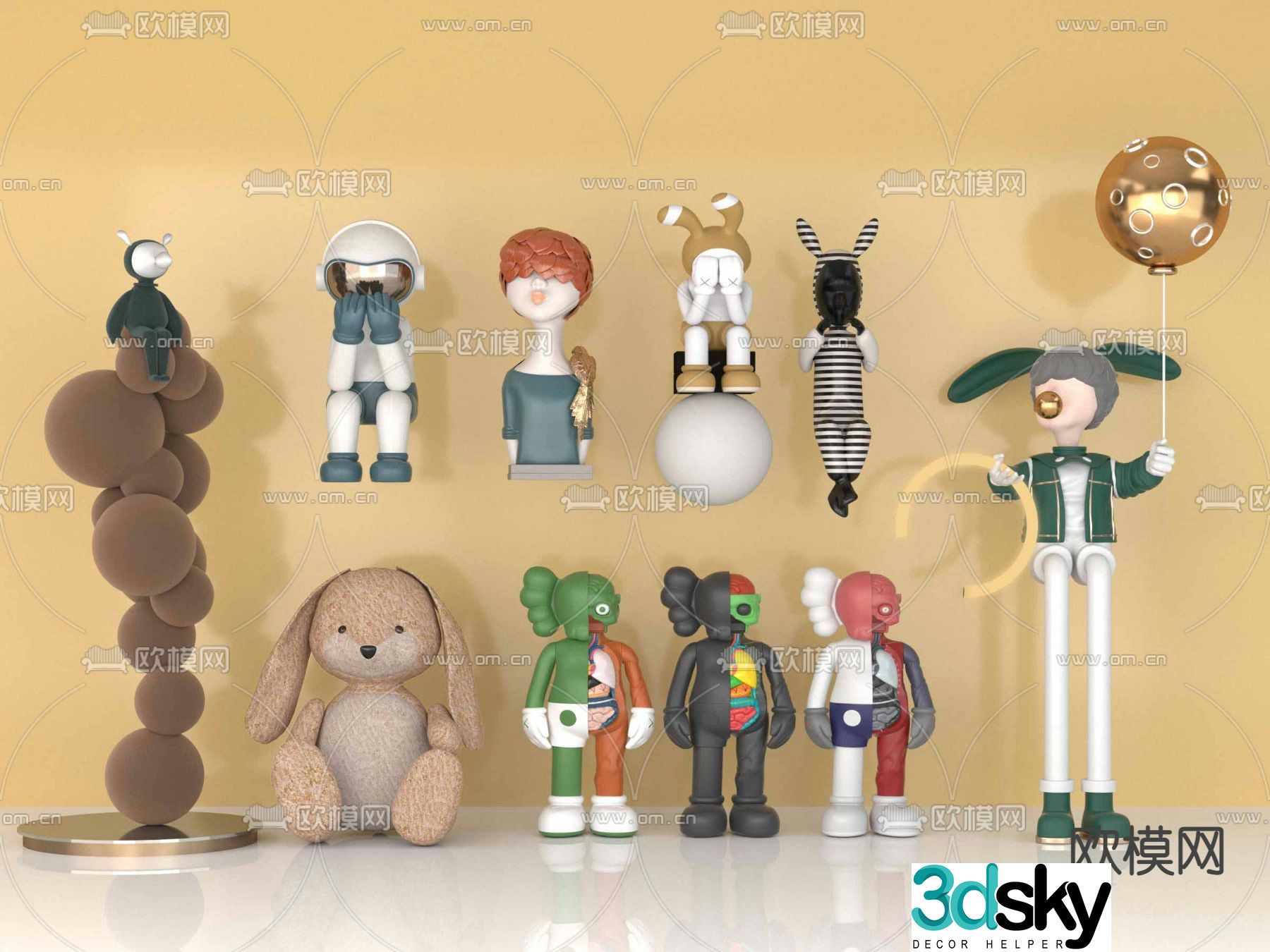 Modern kaws doll doll fashionable ornaments 3d model