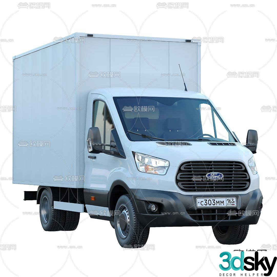 Modern white Ford box truck 3d model