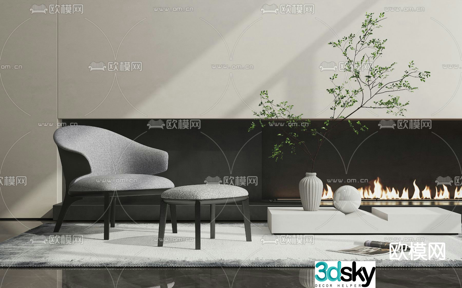 Minotti modern gray fabric single sofa 3d model