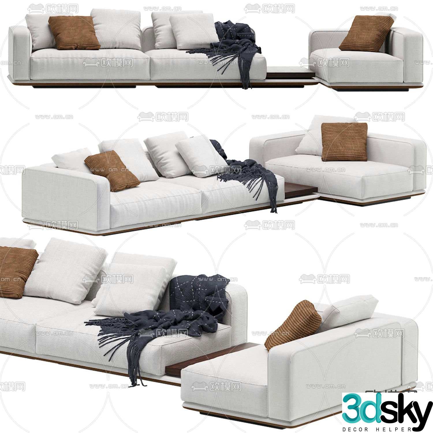 Minotti modern white corner sofa 3d model