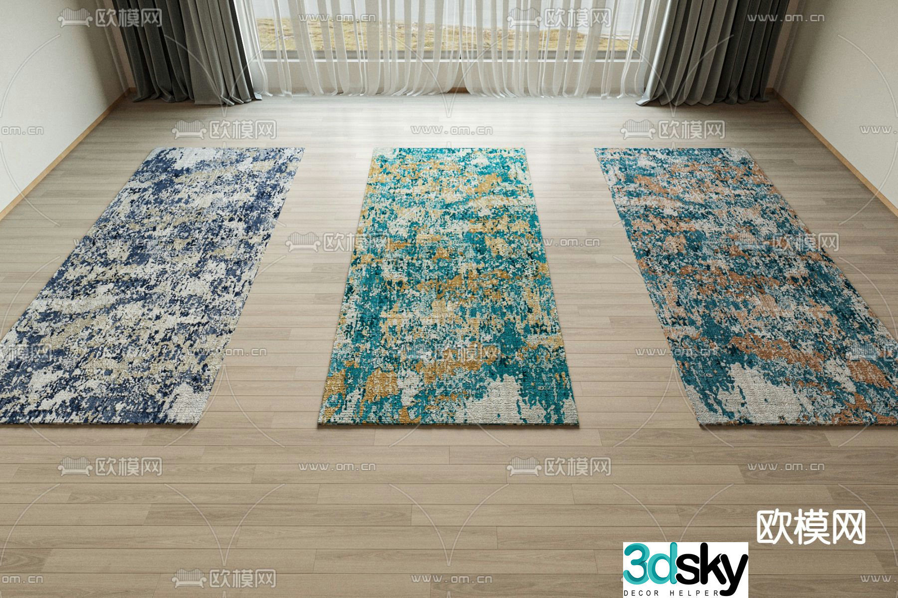 Minotti modern strip fabric carpet 3d model