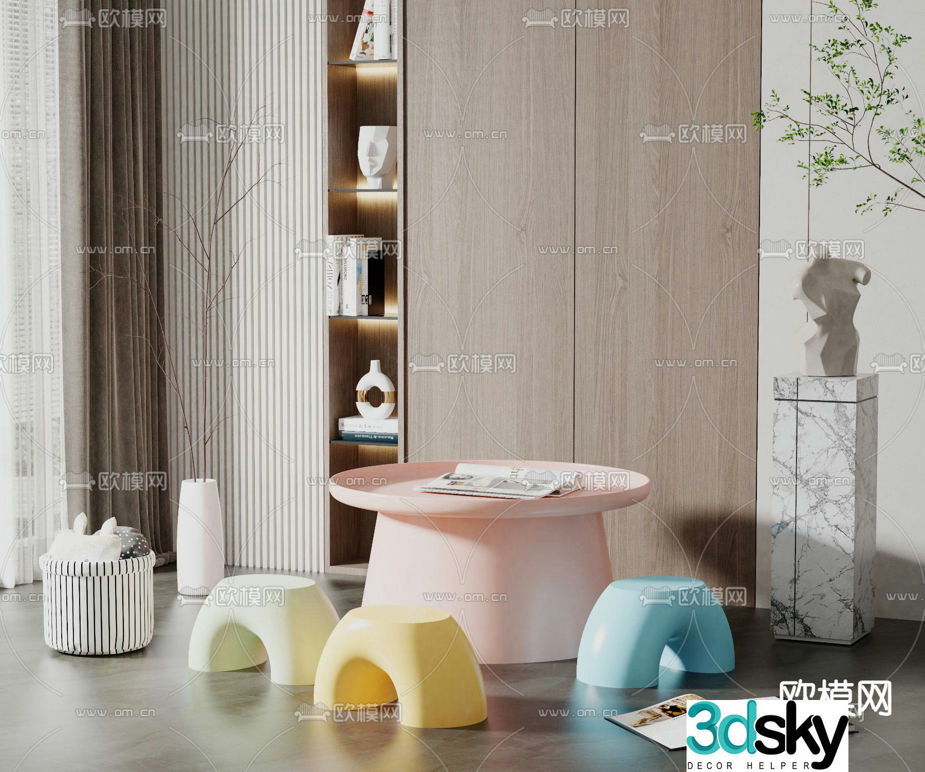 Nordic sugar children’s table and chair 3D model