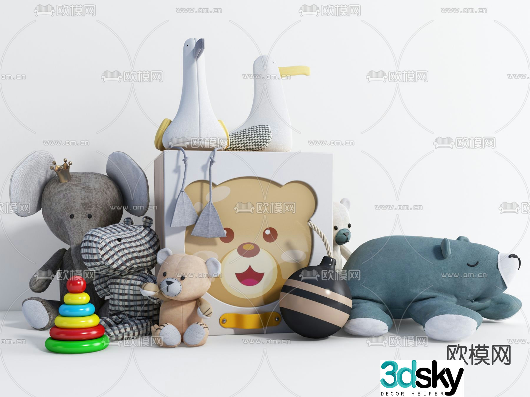 Modern teddy bear animal doll 3d model