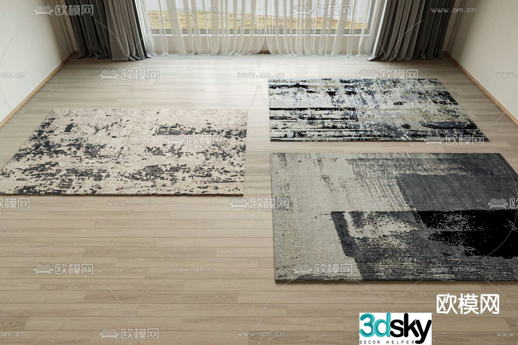 Minotti modern square fabric rug 3d model