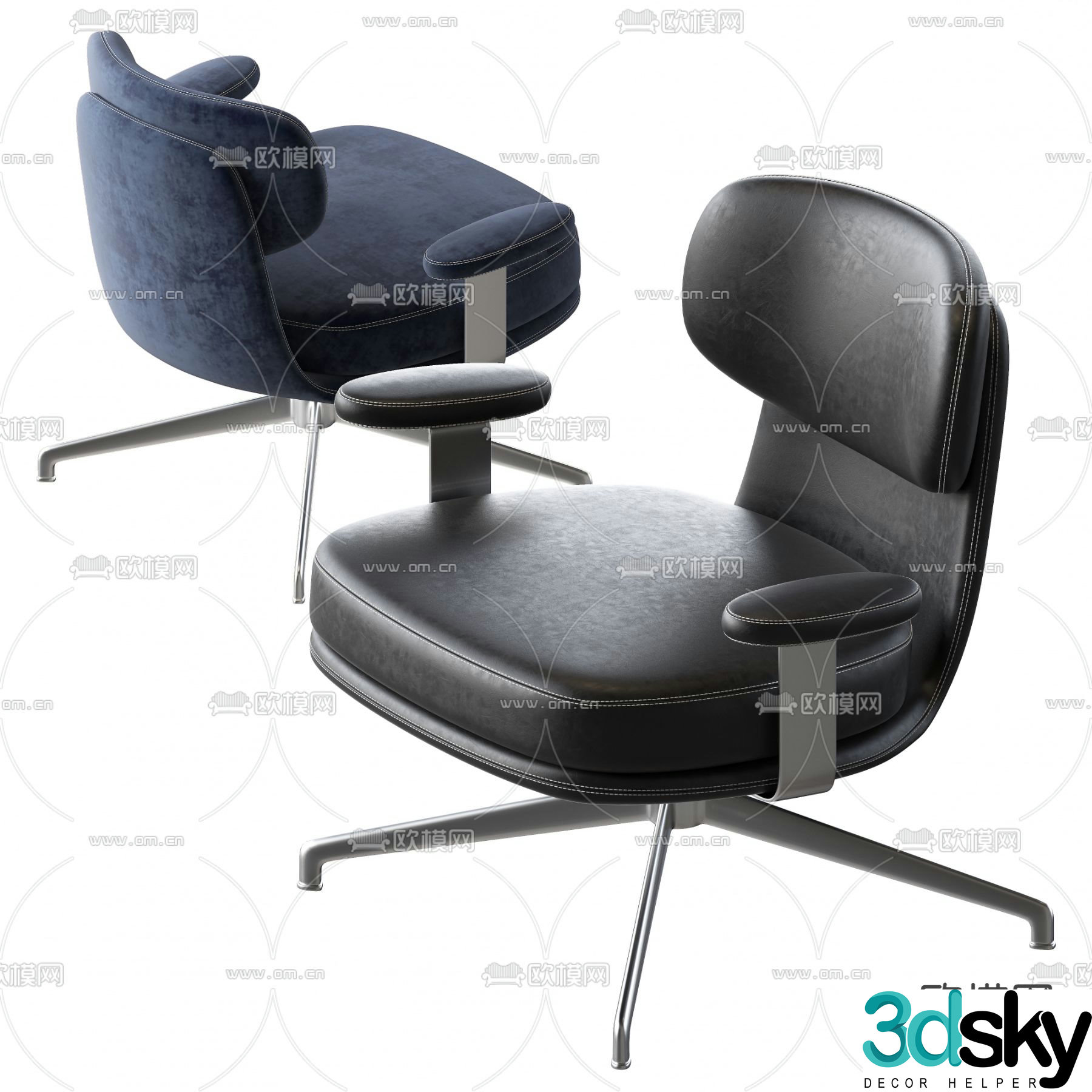 Minotti modern black leather lounge chair 3d model