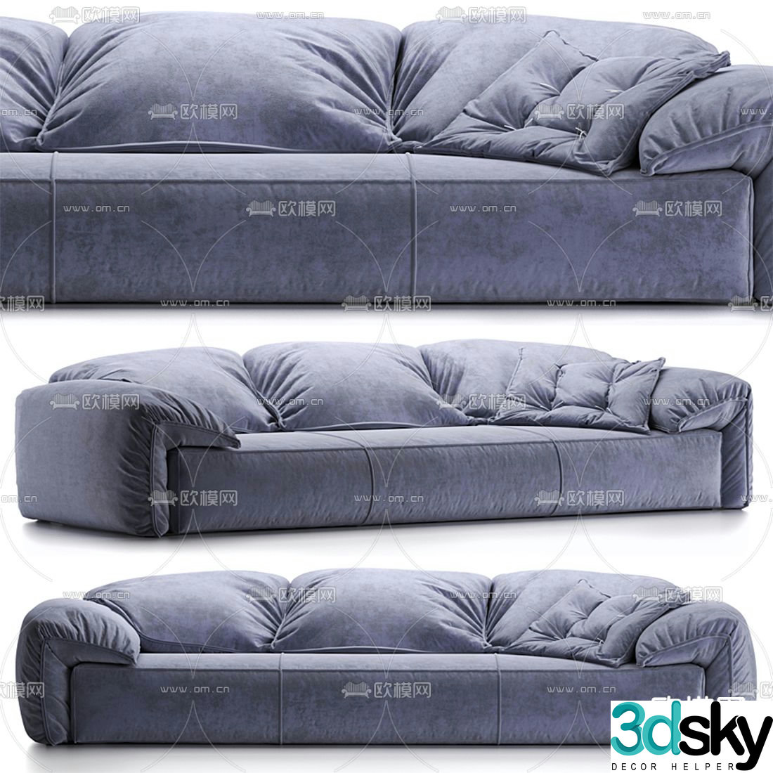 Baxter modern blue fabric multi-person upholstered sofa 3d model
