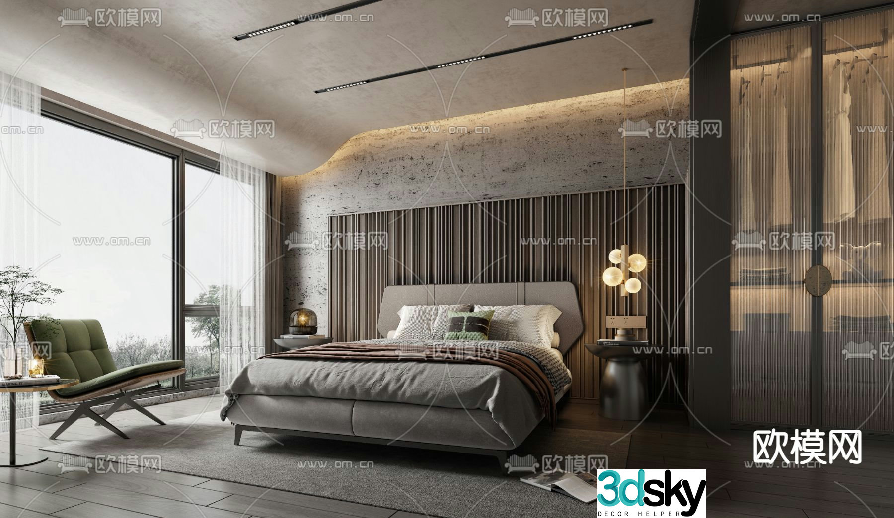Minotti modern wabi-sabi style bedroom master room 3d model