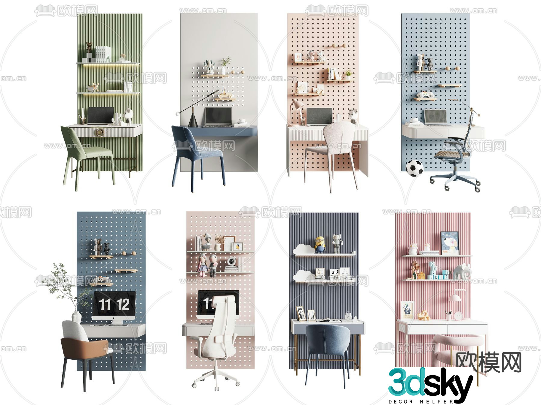 Modern children’s desk and chair combination 3d model