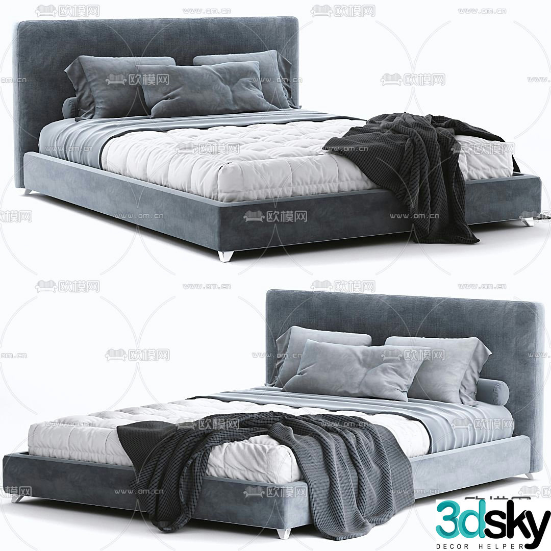 Meridiani modern fabric double bed 3d model