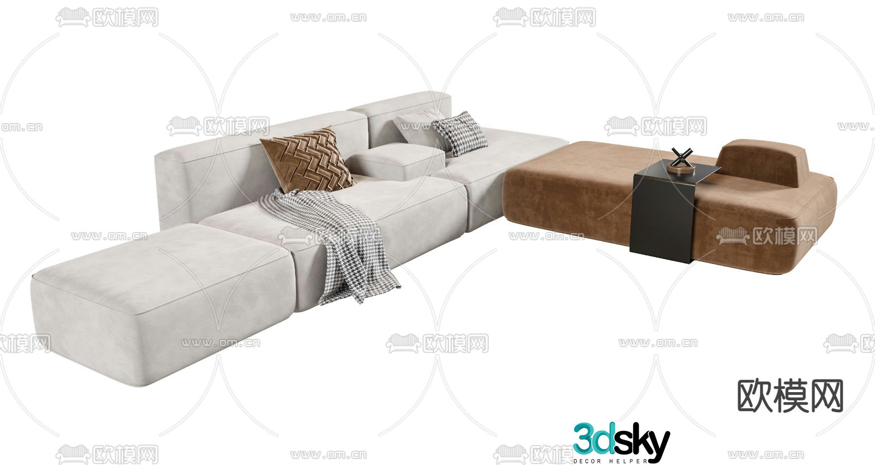 Molteni&C modern contrast fabric corner sectional sofa 3d model