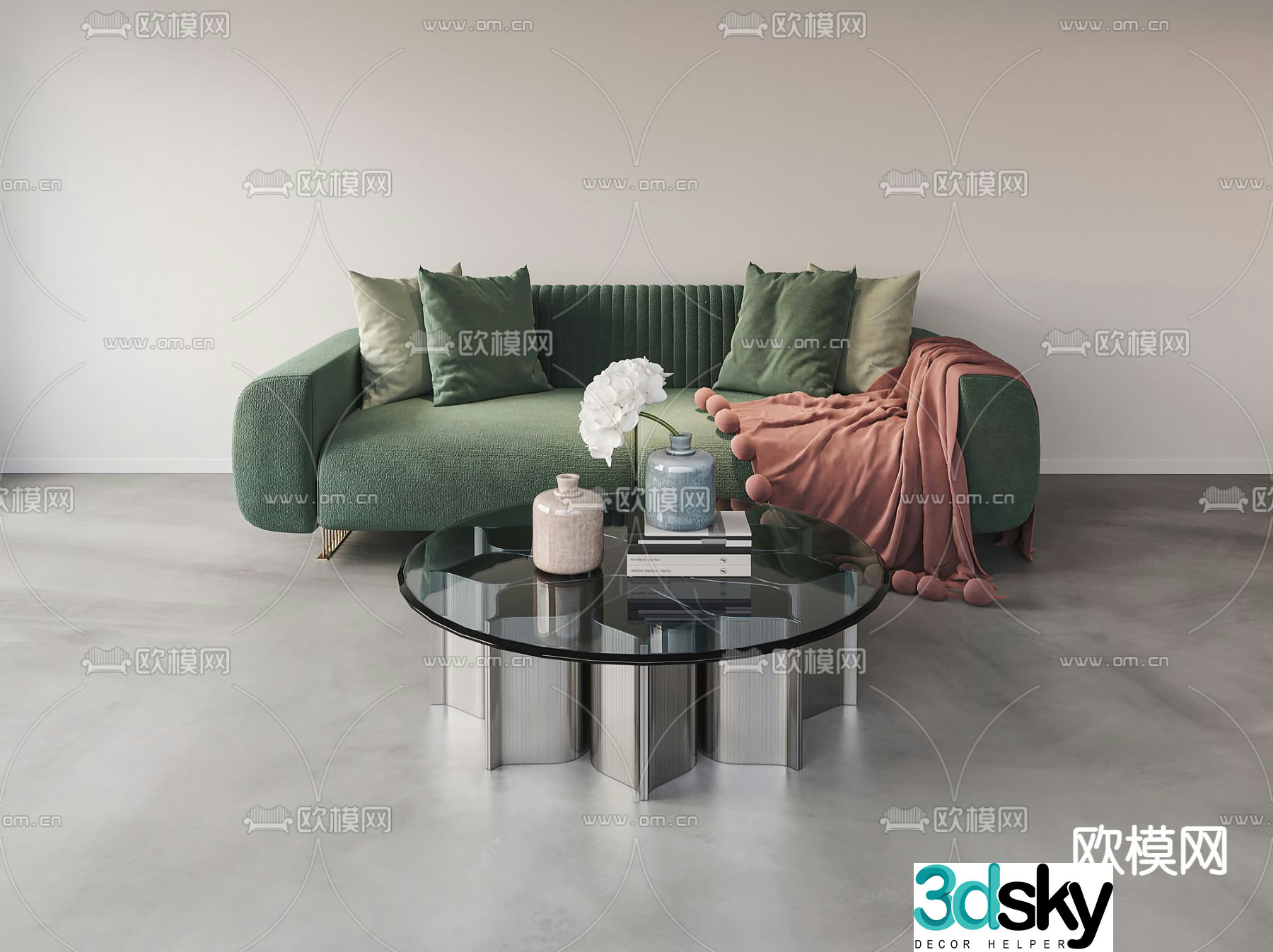 Poliform modern green fabric love seat 3d model