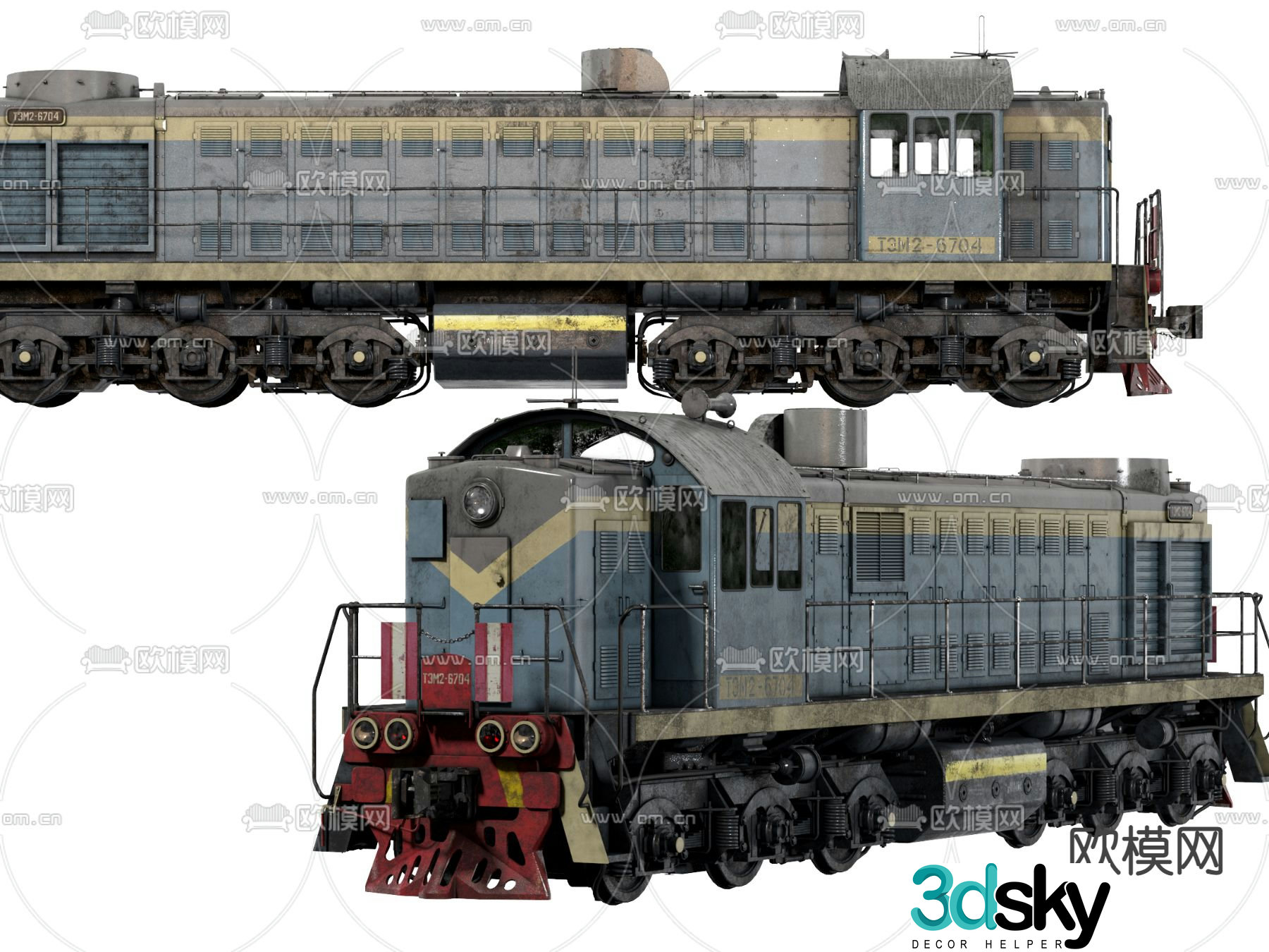 Industrial style retro locomotive 3D model