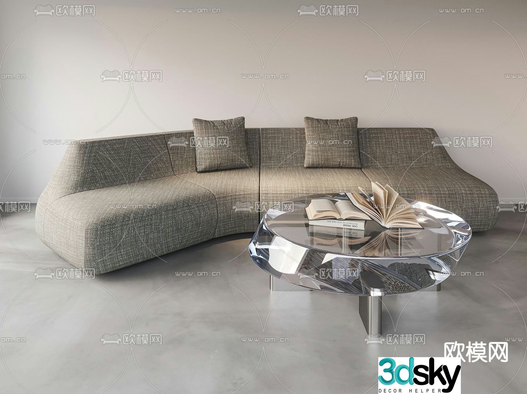 Poliform modern gray fabric curved sofa 3d model