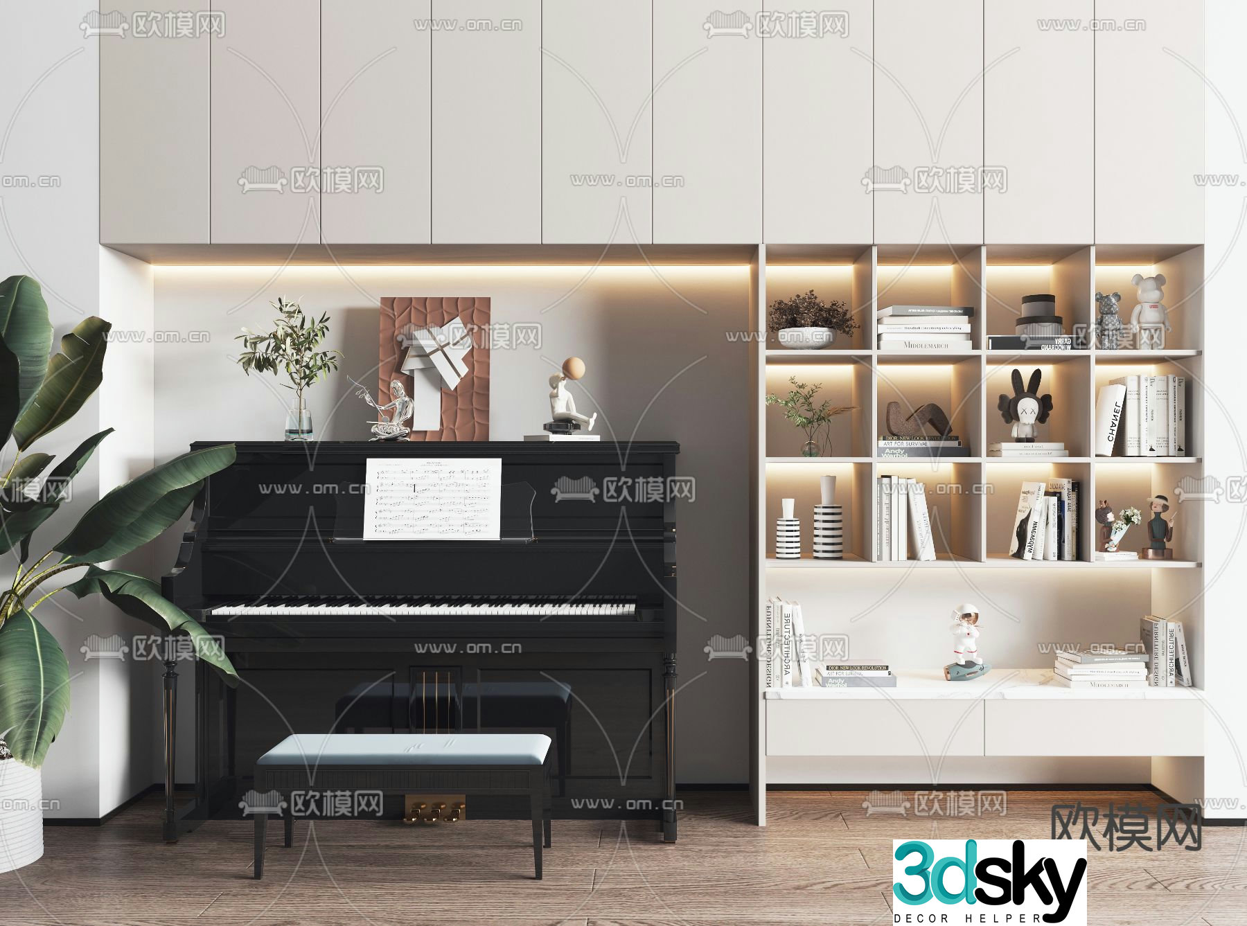 Modern piano bookcase 3d model