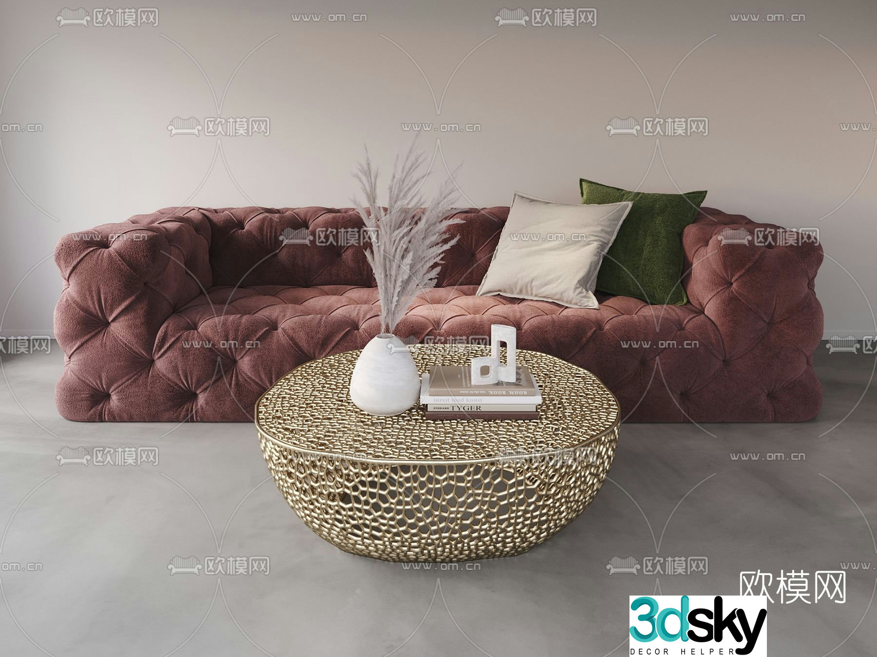 Poliform simple European dark red double sofa 3d model