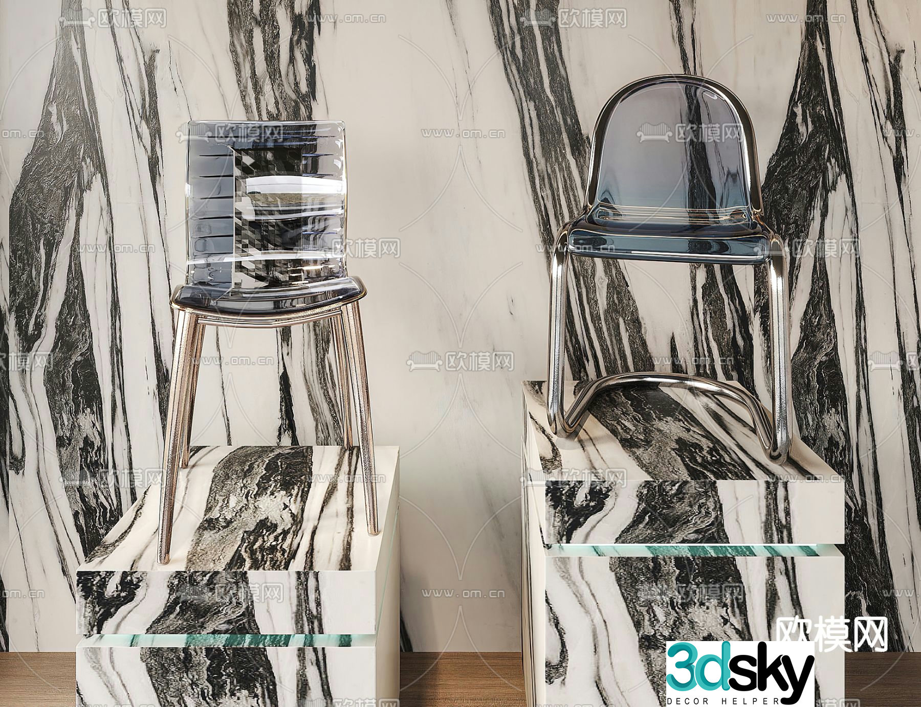 Flexform modern acrylic side chair 3d model