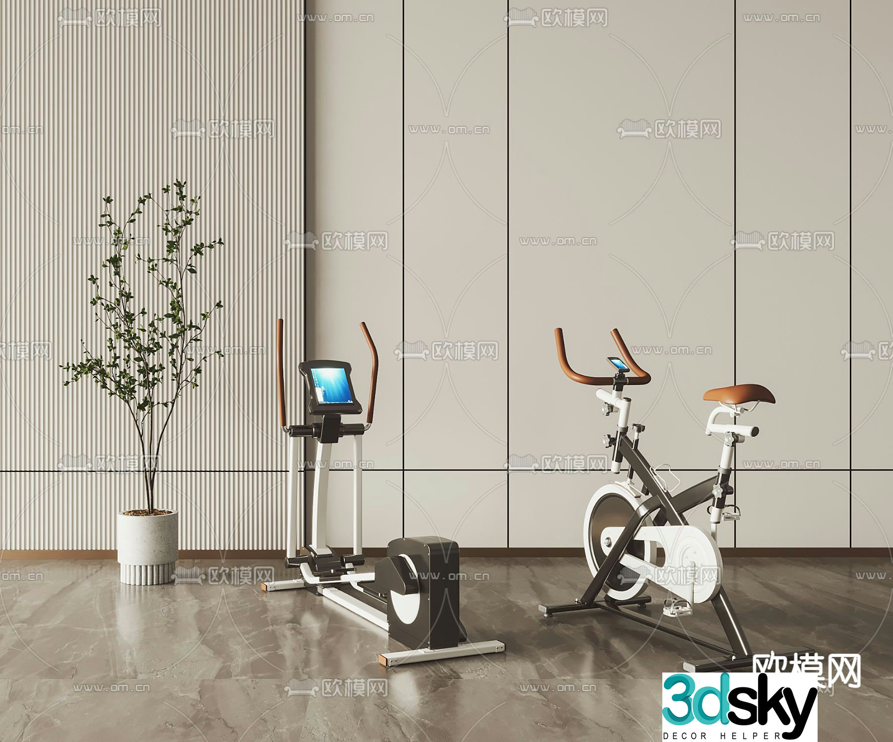Modern cycling machine treadmill 3d model
