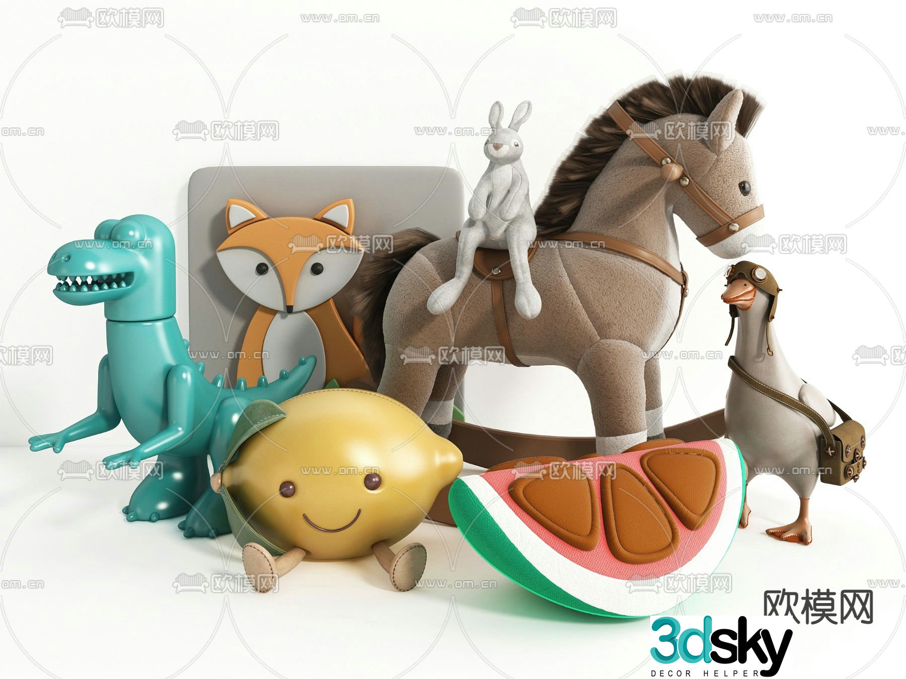 Modern wooden horse doll dinosaur doll toy 3d model