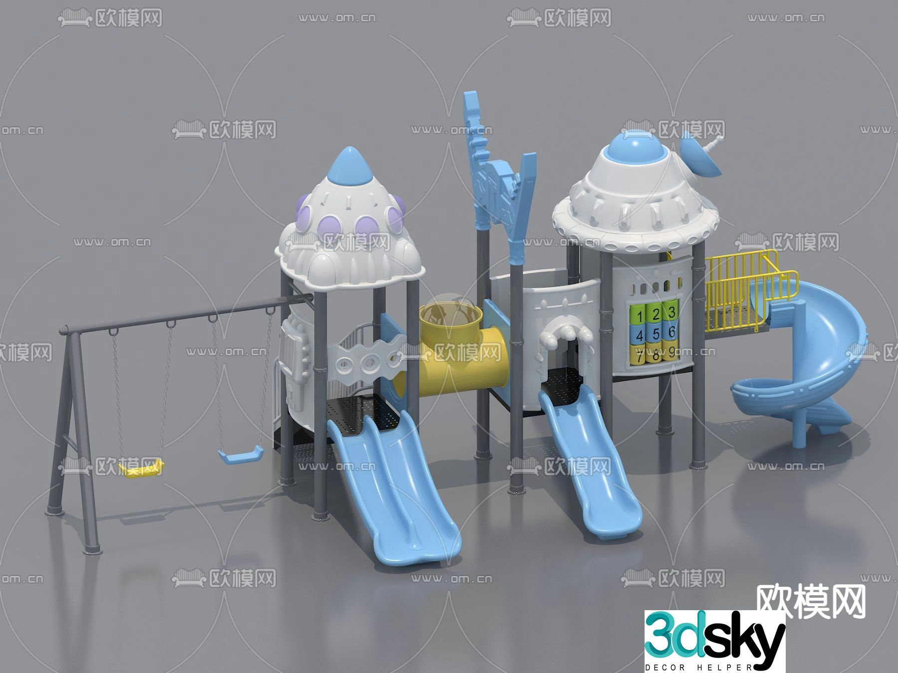 Modern children's outdoor play equipment slide swing 3d model