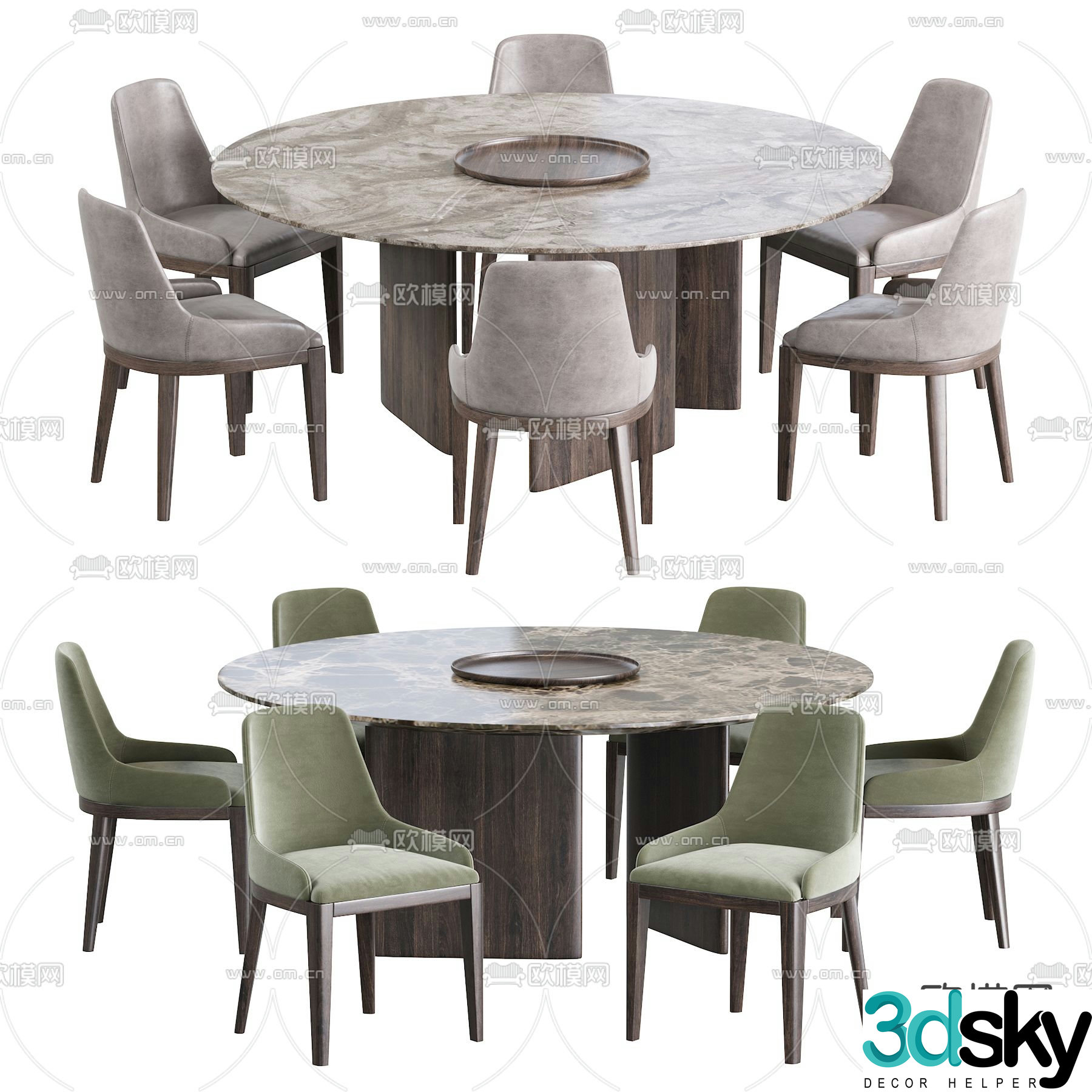 Natuzzi modern marble dining table and chairs 3d model