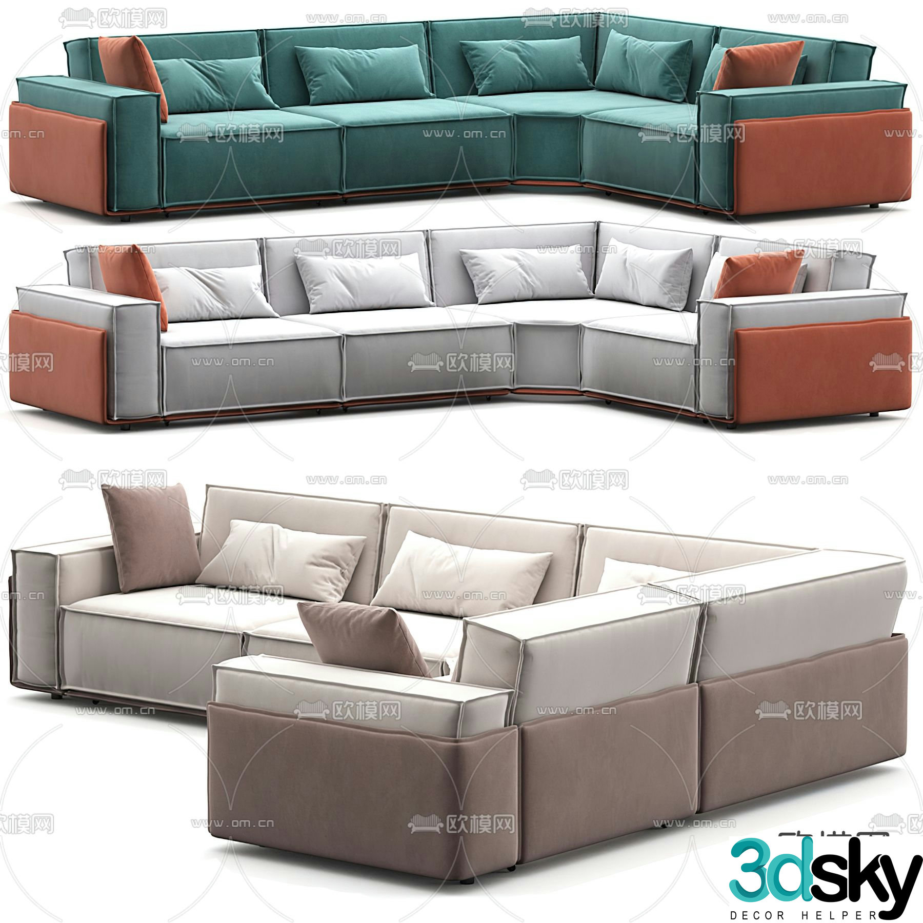 Giorgetti modern green corner sofa 3d model