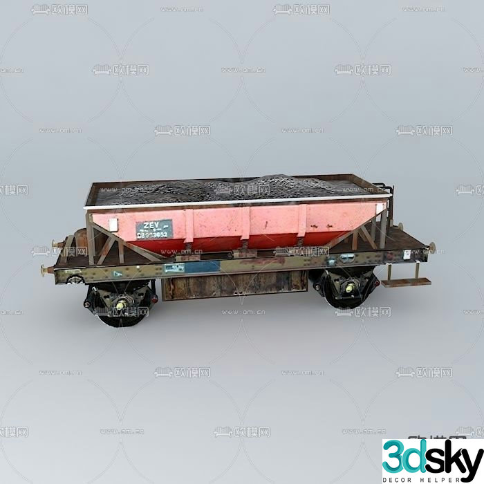 Industrial style old track mine car free 3d model