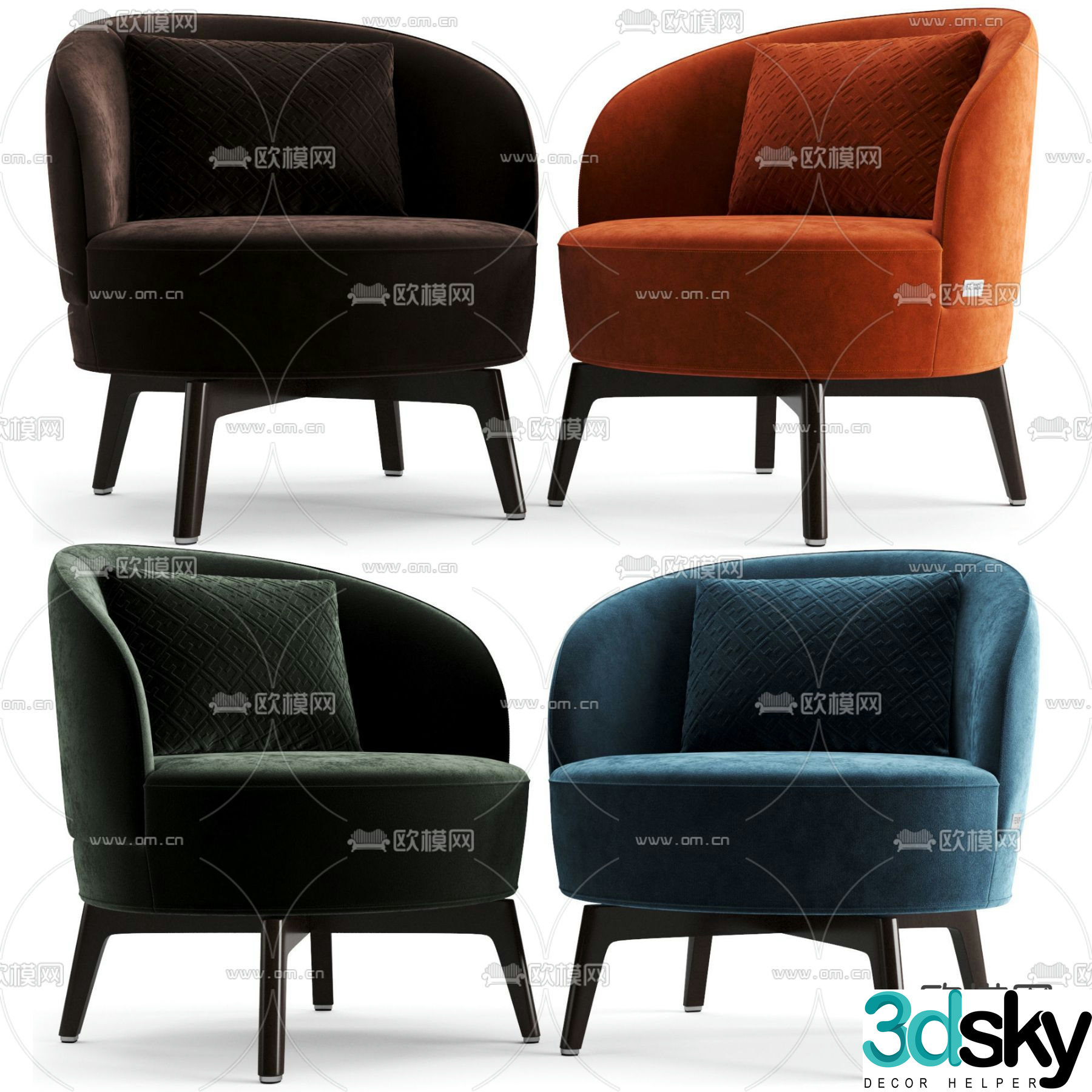 Fendi modern dark lounge chair 3d model
