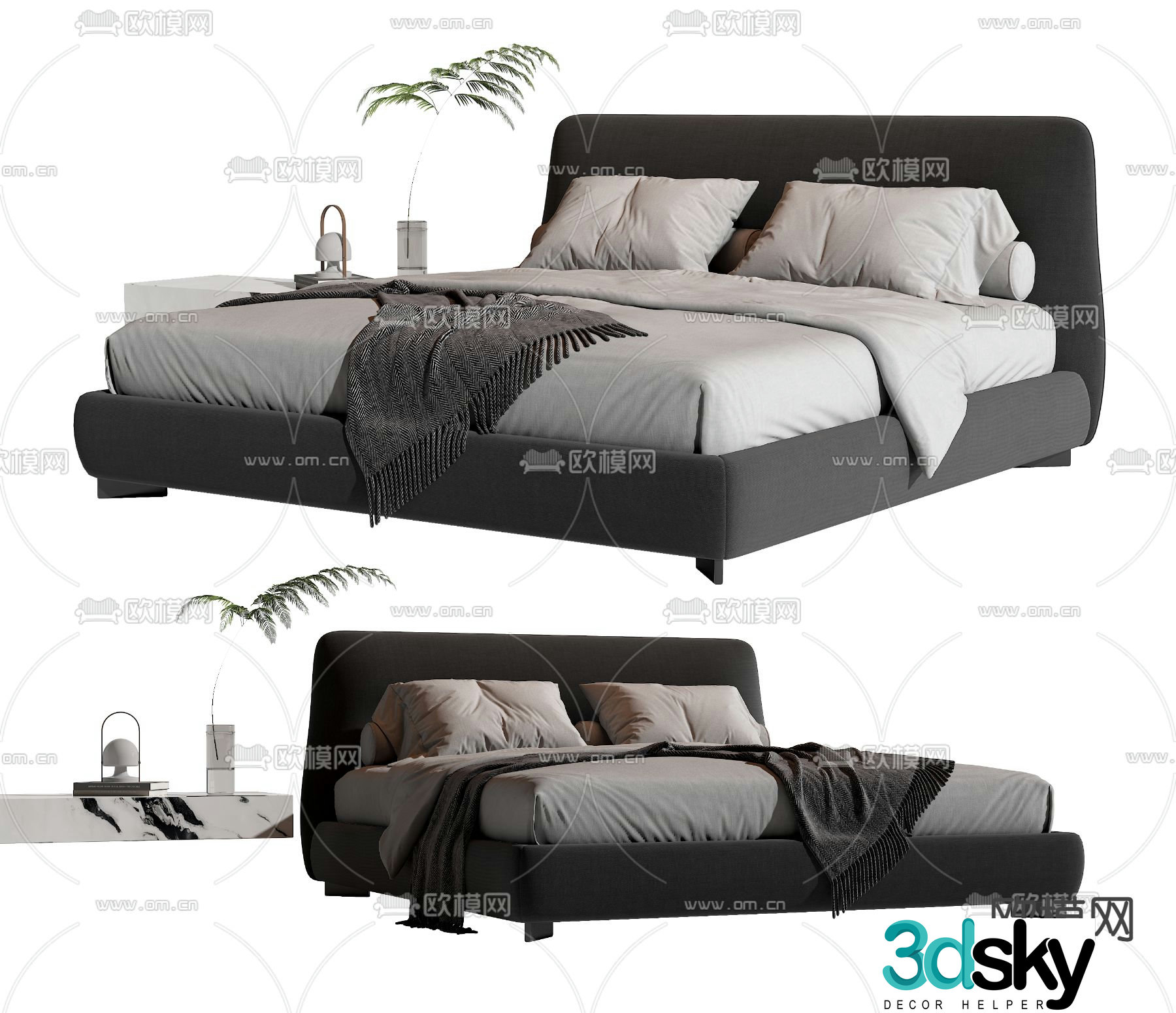 Molteni&C modern gray fabric double bed 3d model