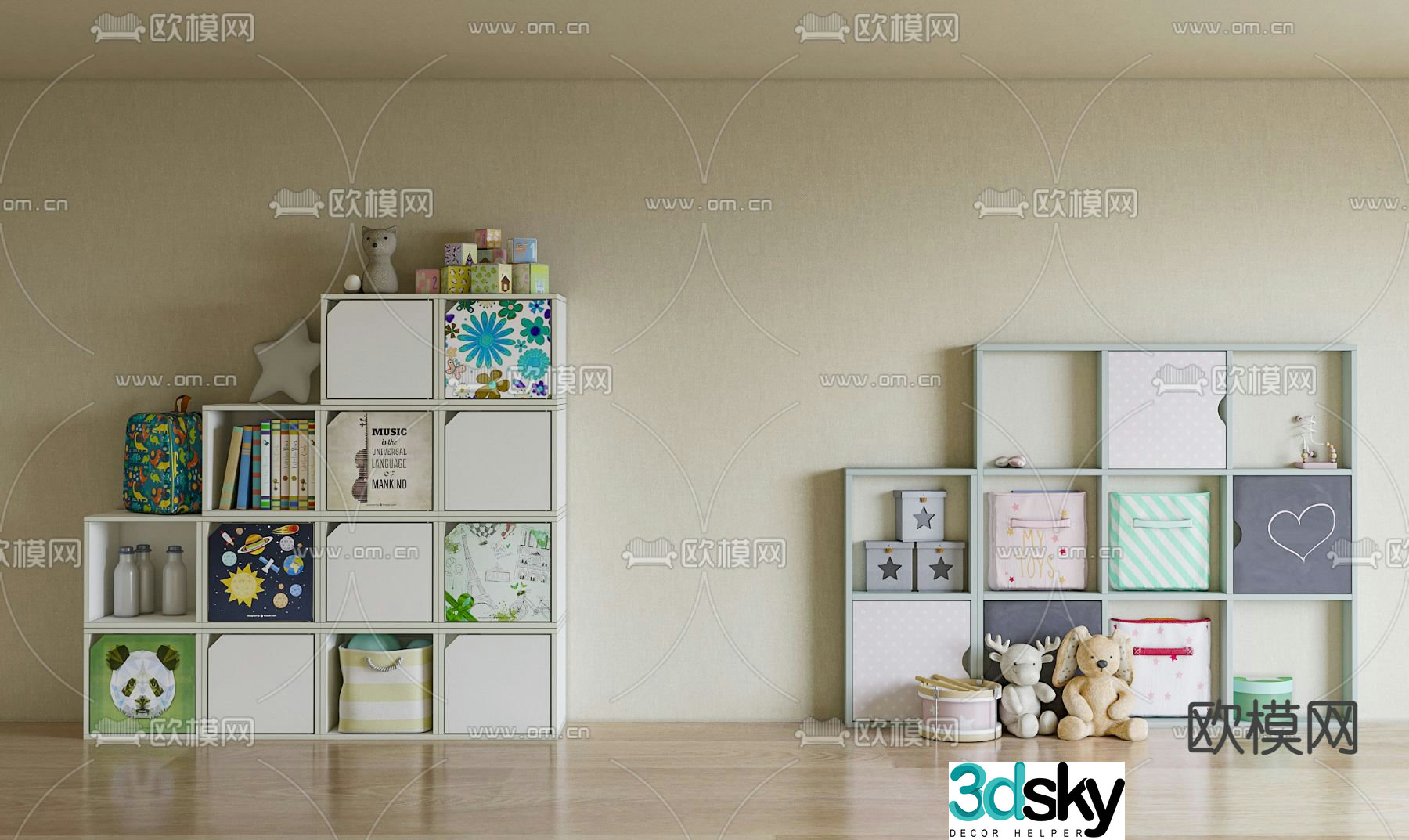 Modern cream style children’s storage cabinet 3D model