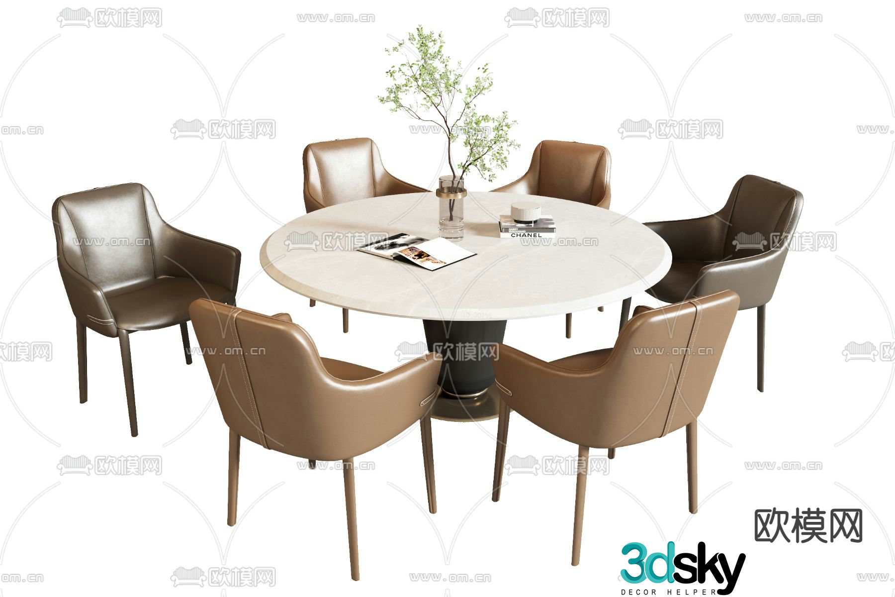 Poliform modern marble round dining table and chairs 3d model