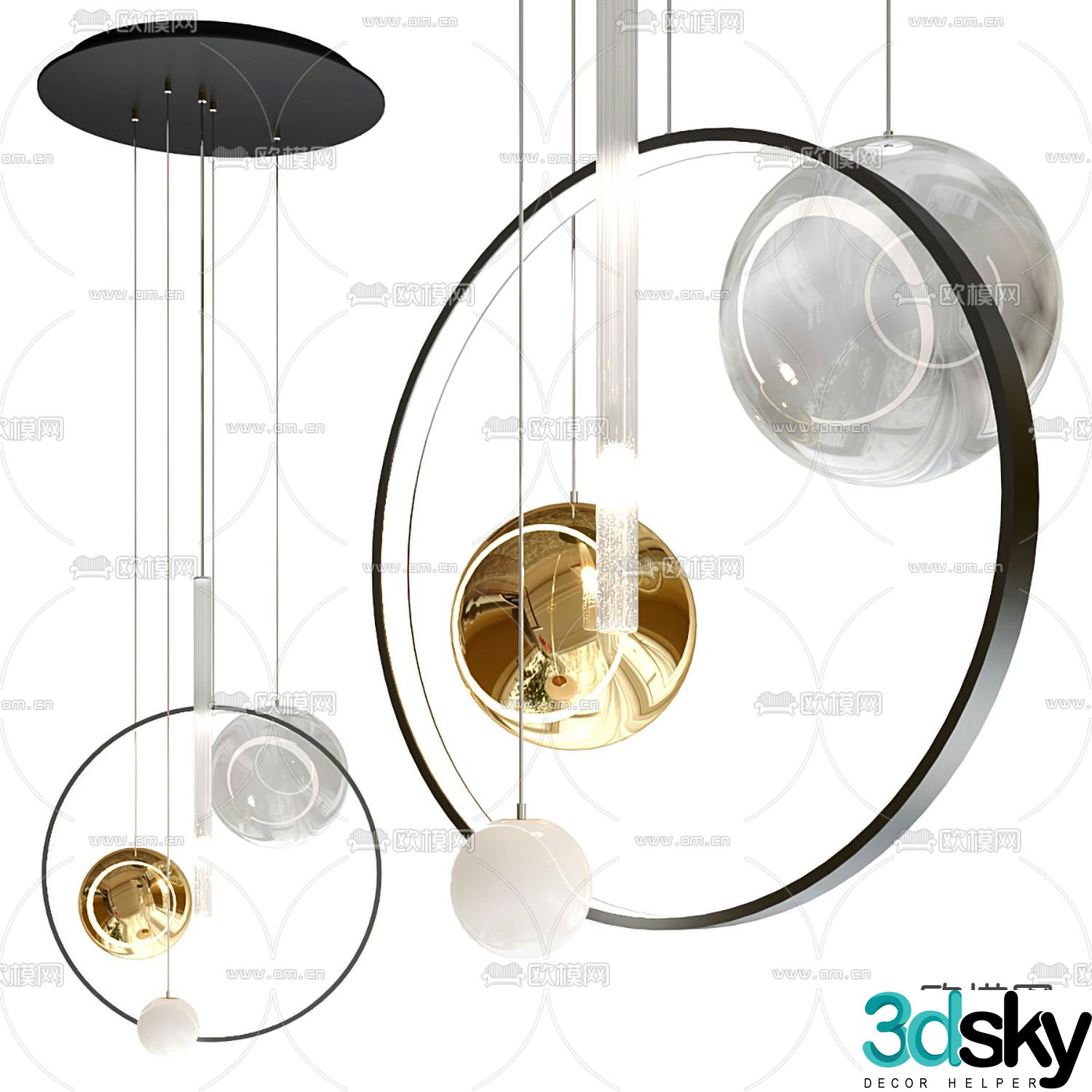 cattelan italia modern metal ring chandelier 3d model