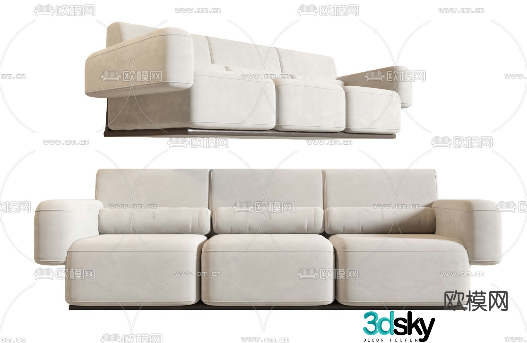 Poliform modern cream white fabric multi-seater sofa 3d model