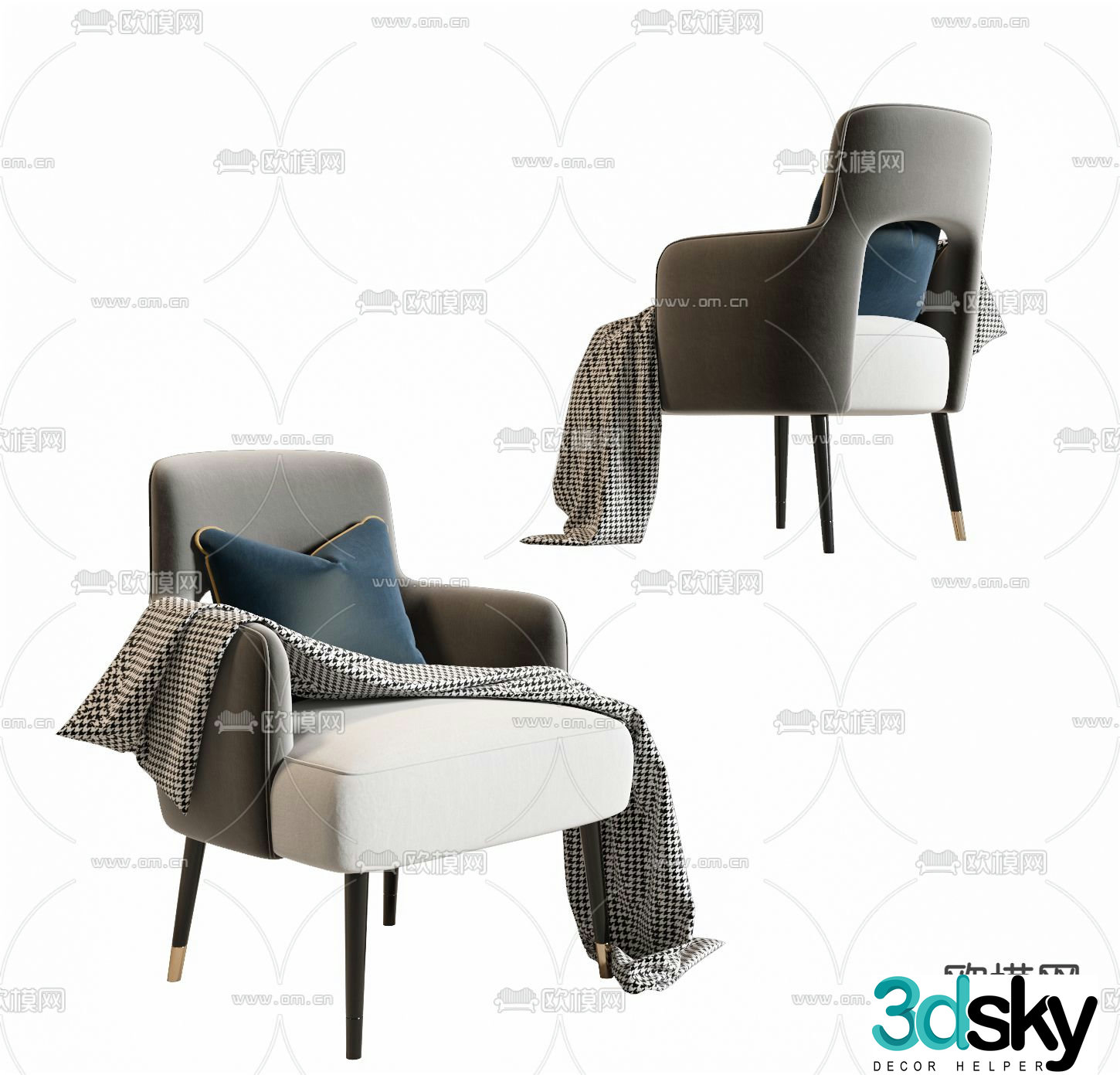 Minotti modern gray velvet single lounge chair 3d model