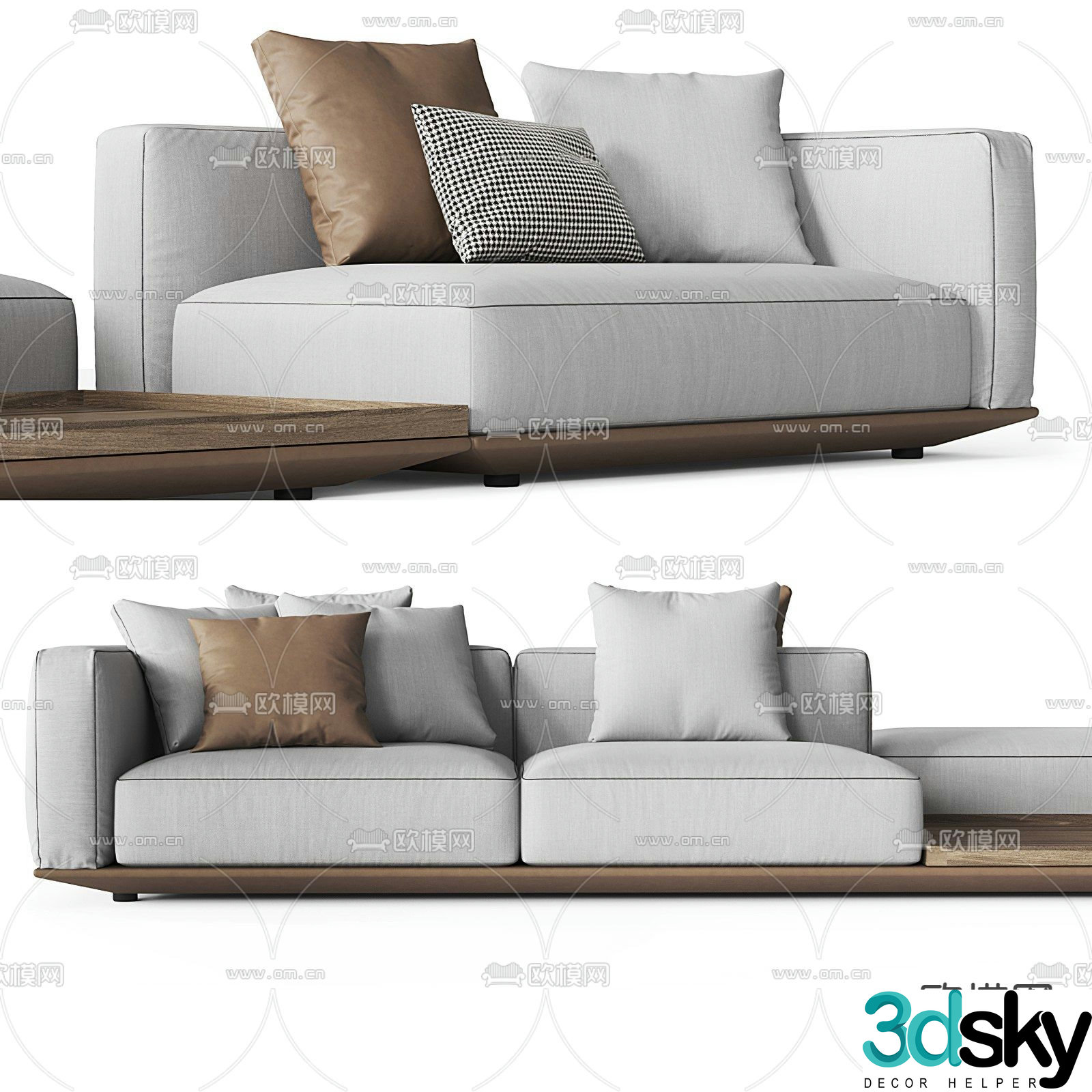 Minotti modern gray fabric multi-seater sofa 3d model