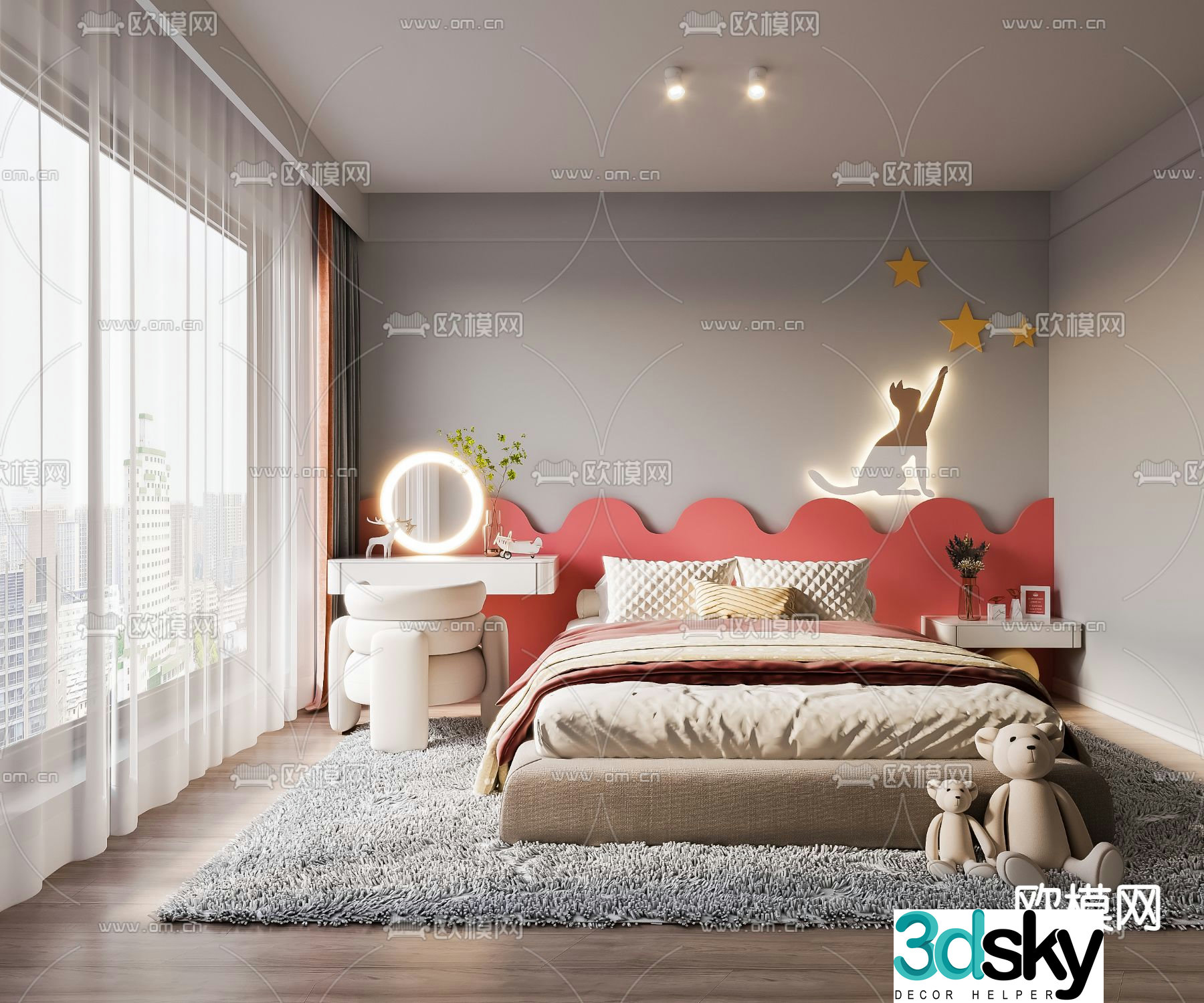 Modern kids girl room 3d model