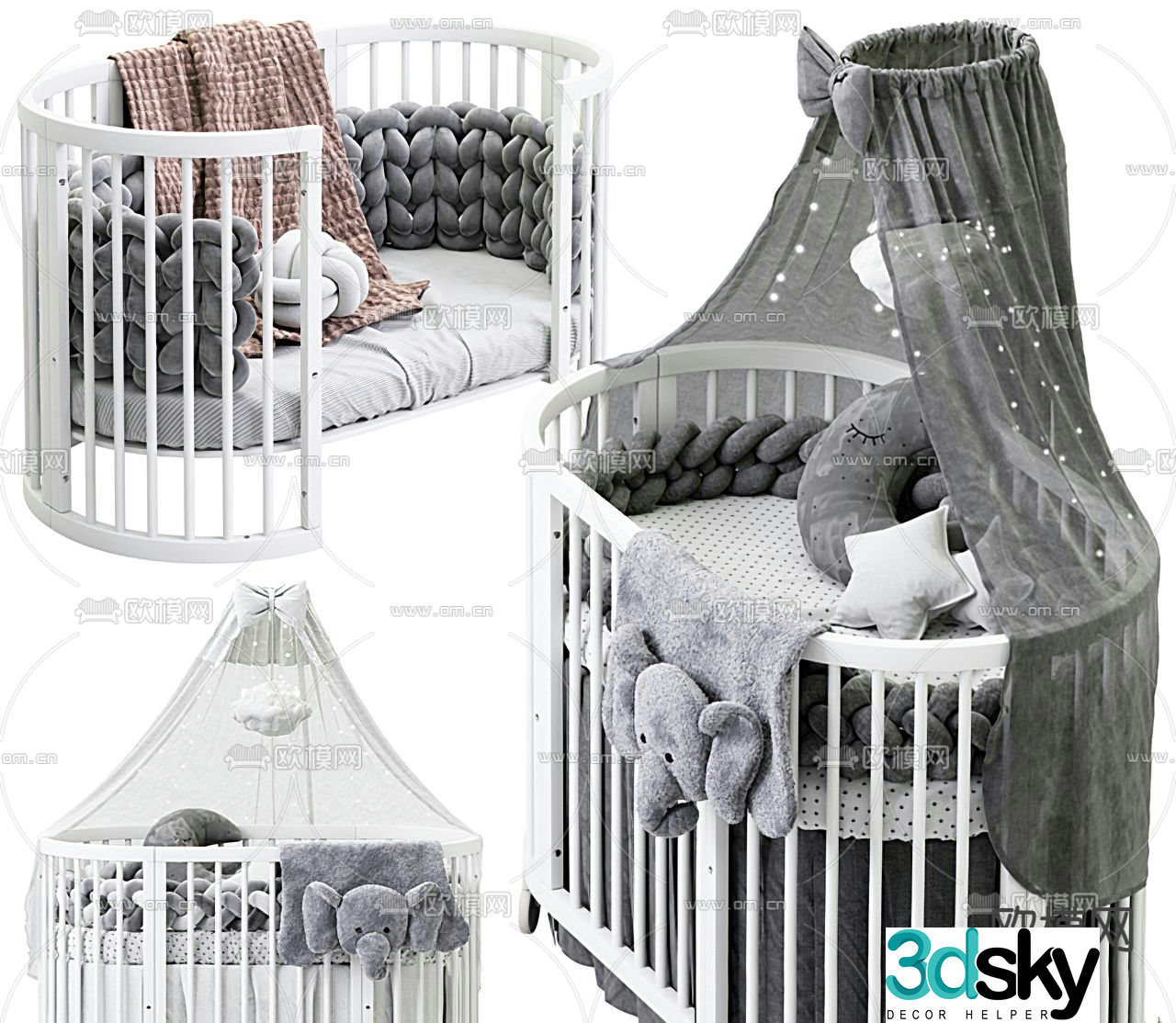 Nordic style iron children’s bed 3D model