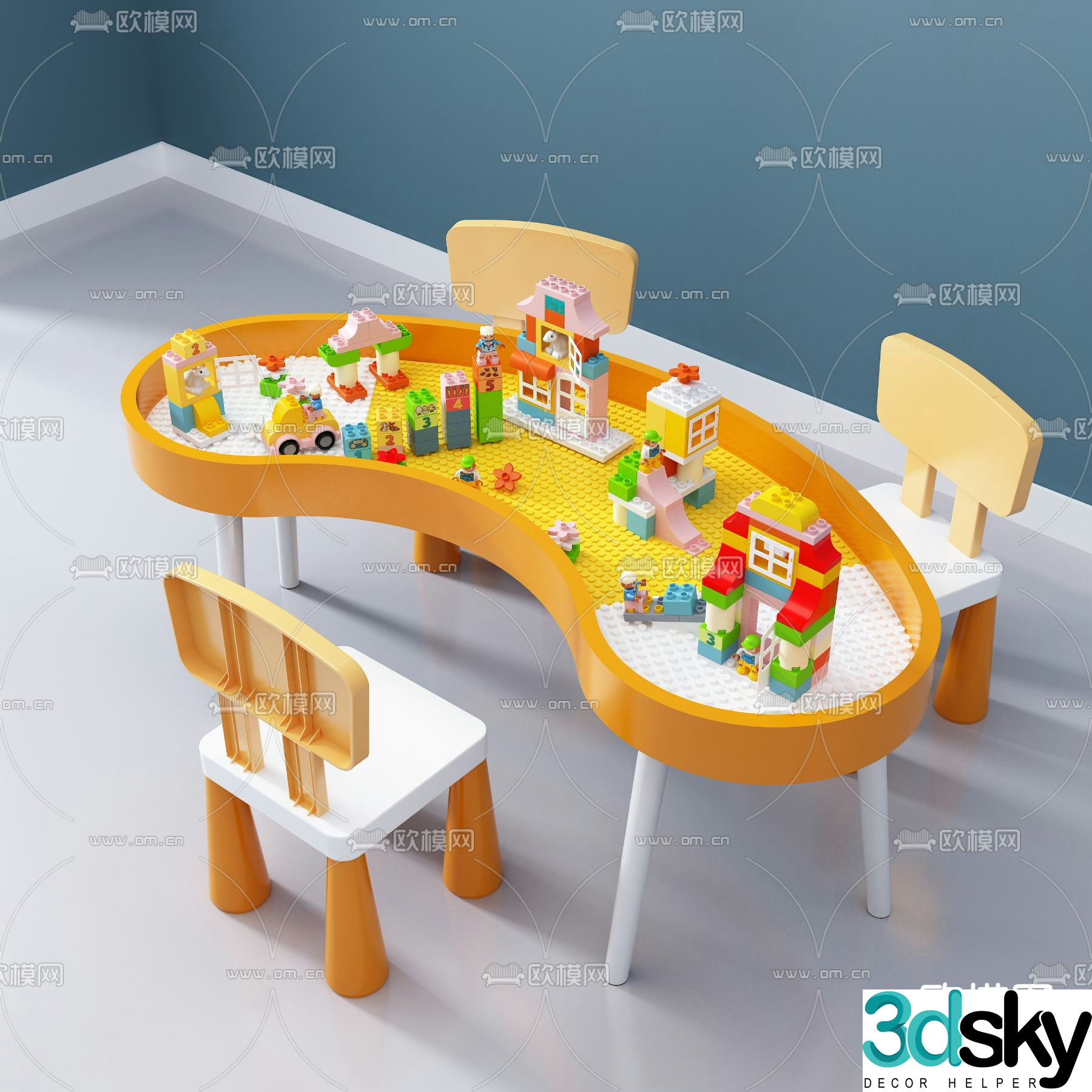 Modern children’s building block toy table 3d model