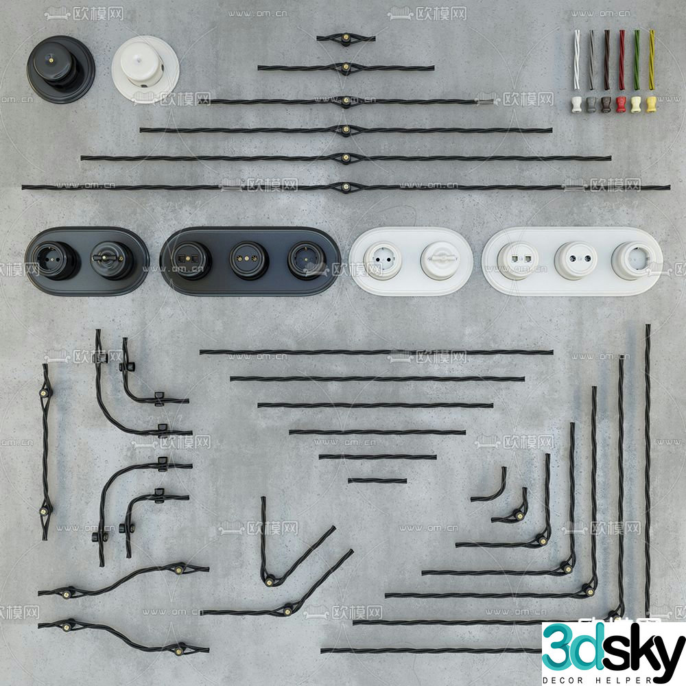 Modern switch socket wire line 3d model