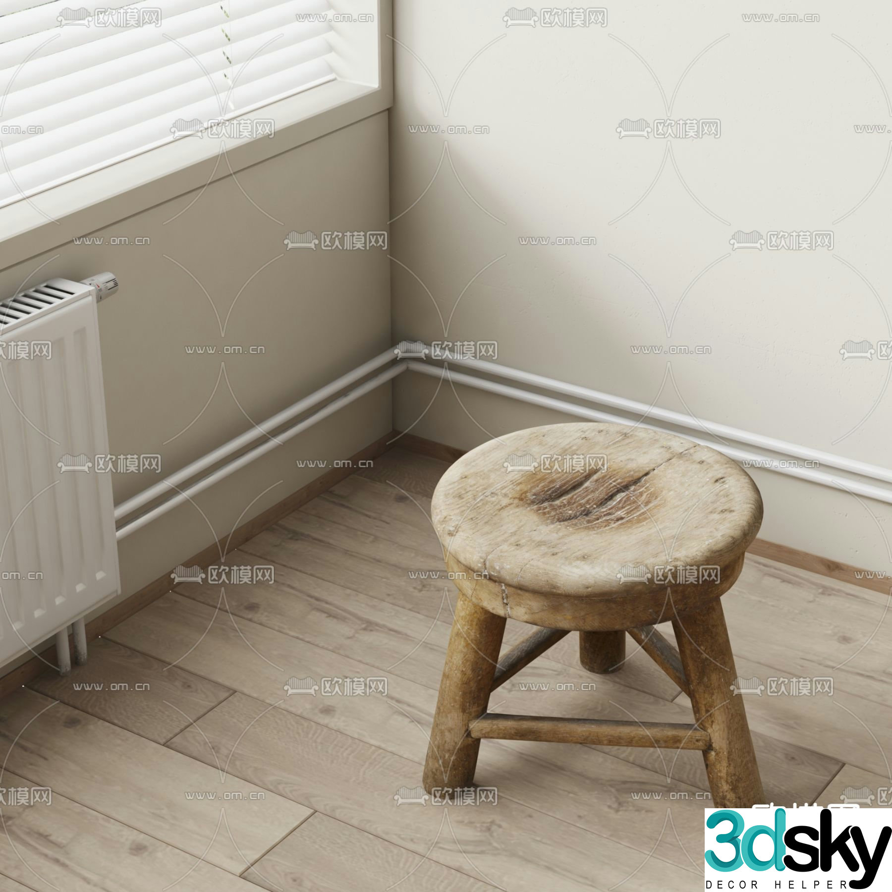 MISSANA wabi-sabi style solid wood stool round stool 3D model