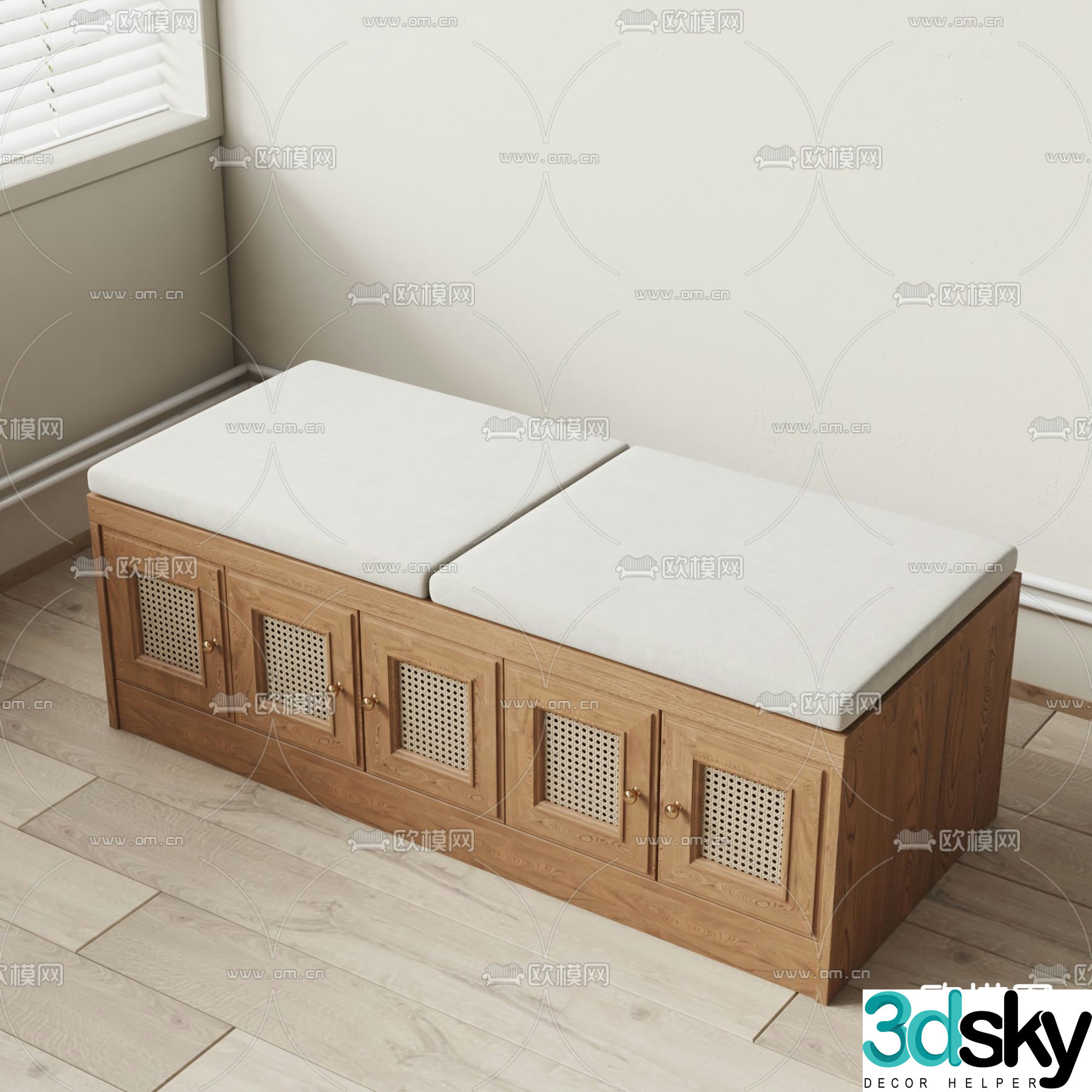 MISSANA wabi-sabi style solid wood shoe cabinet 3D model