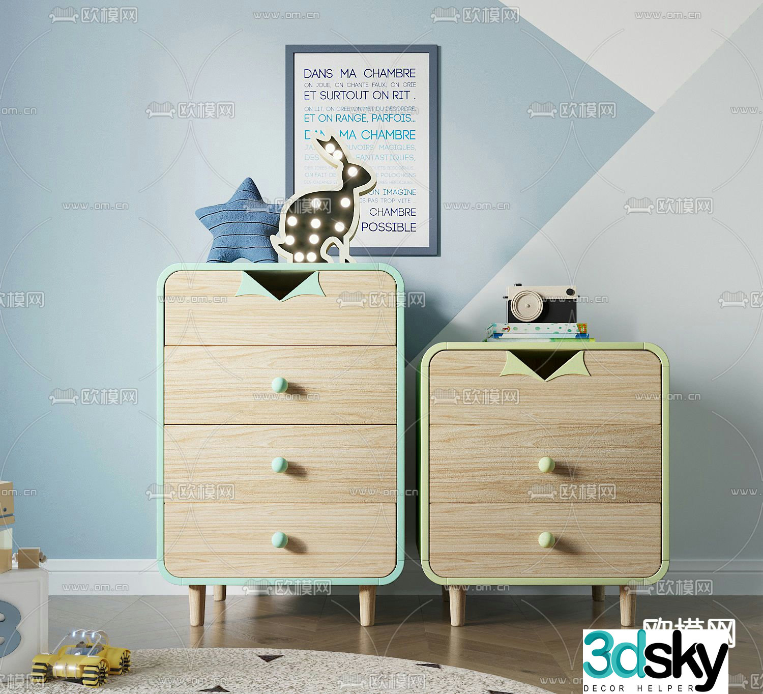 Nordic solid wood children’s cabinet 3D model