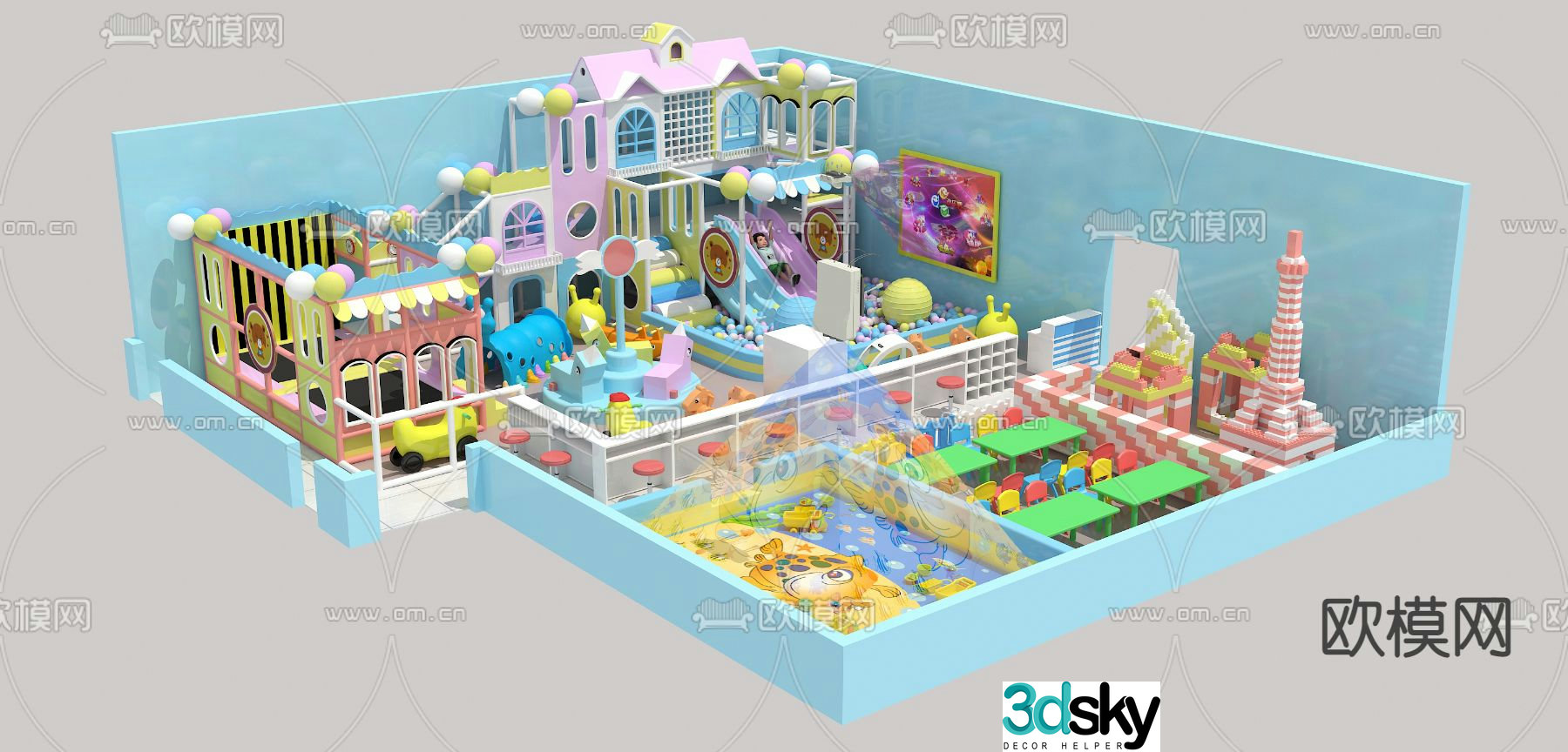 Modern macaron naughty castle children's playground rides 3d model