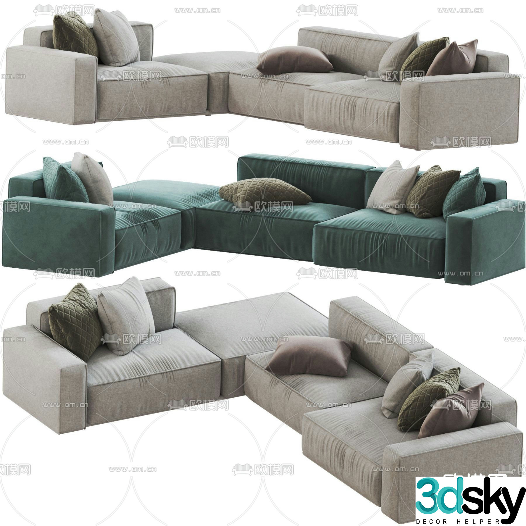 Poliform modern gray corner sofa 3d model