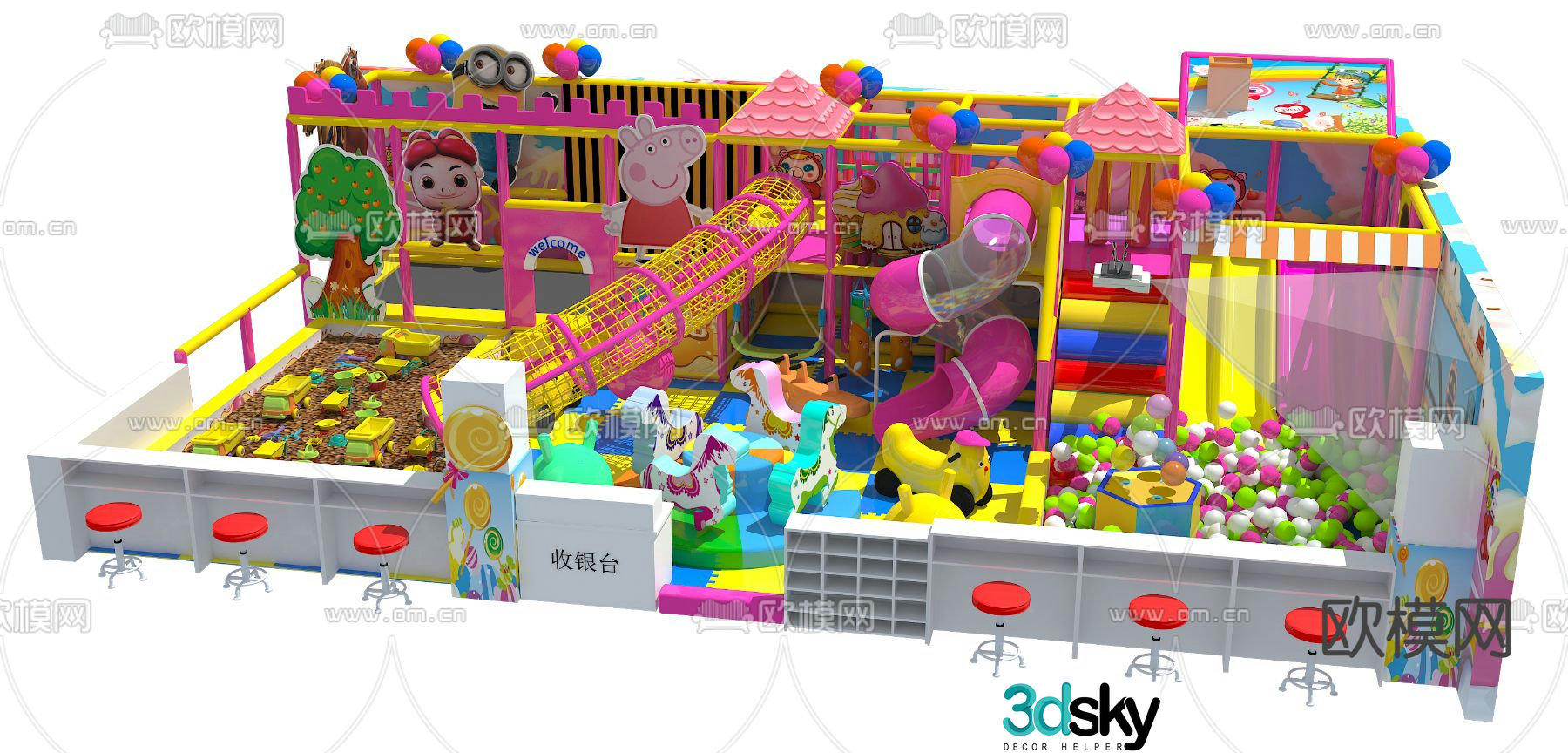 Modern naughty castle children's playground rides 3d model