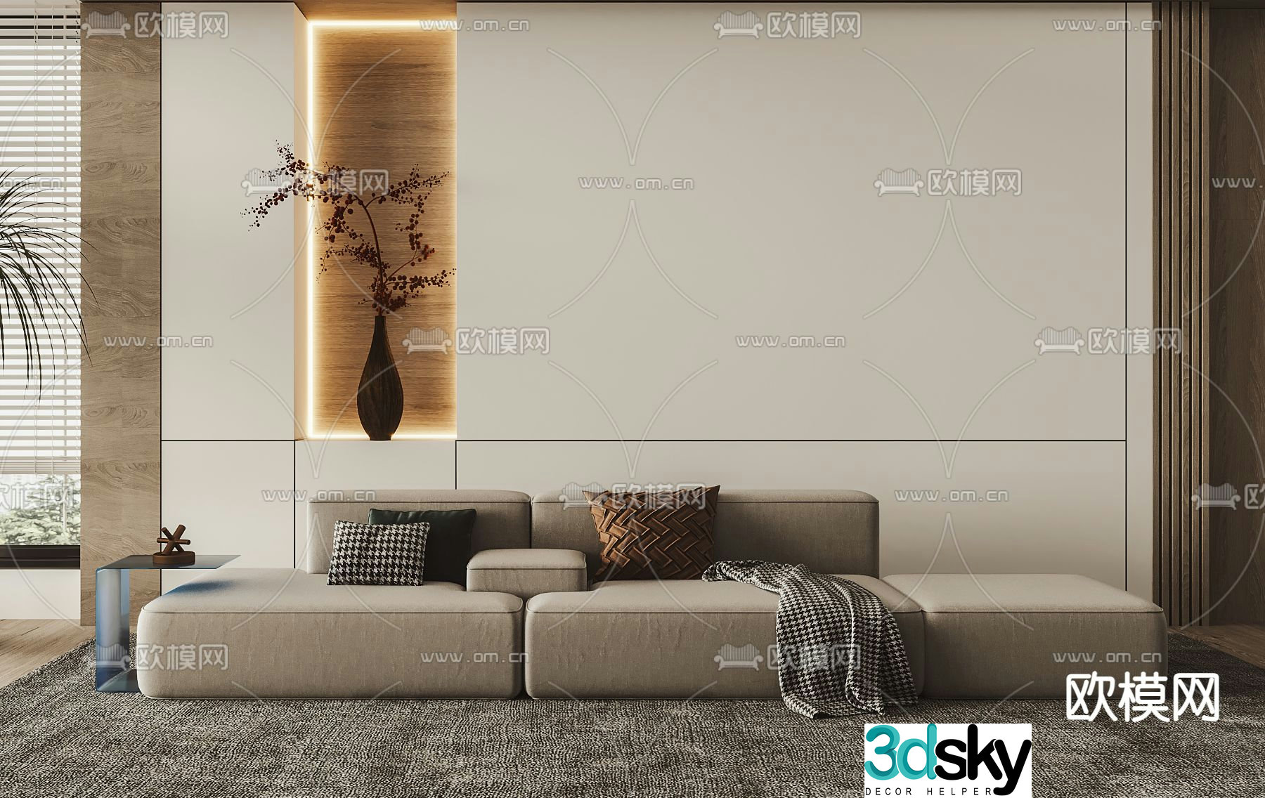 Minotti modern fabric multi-seater sofa 3d model