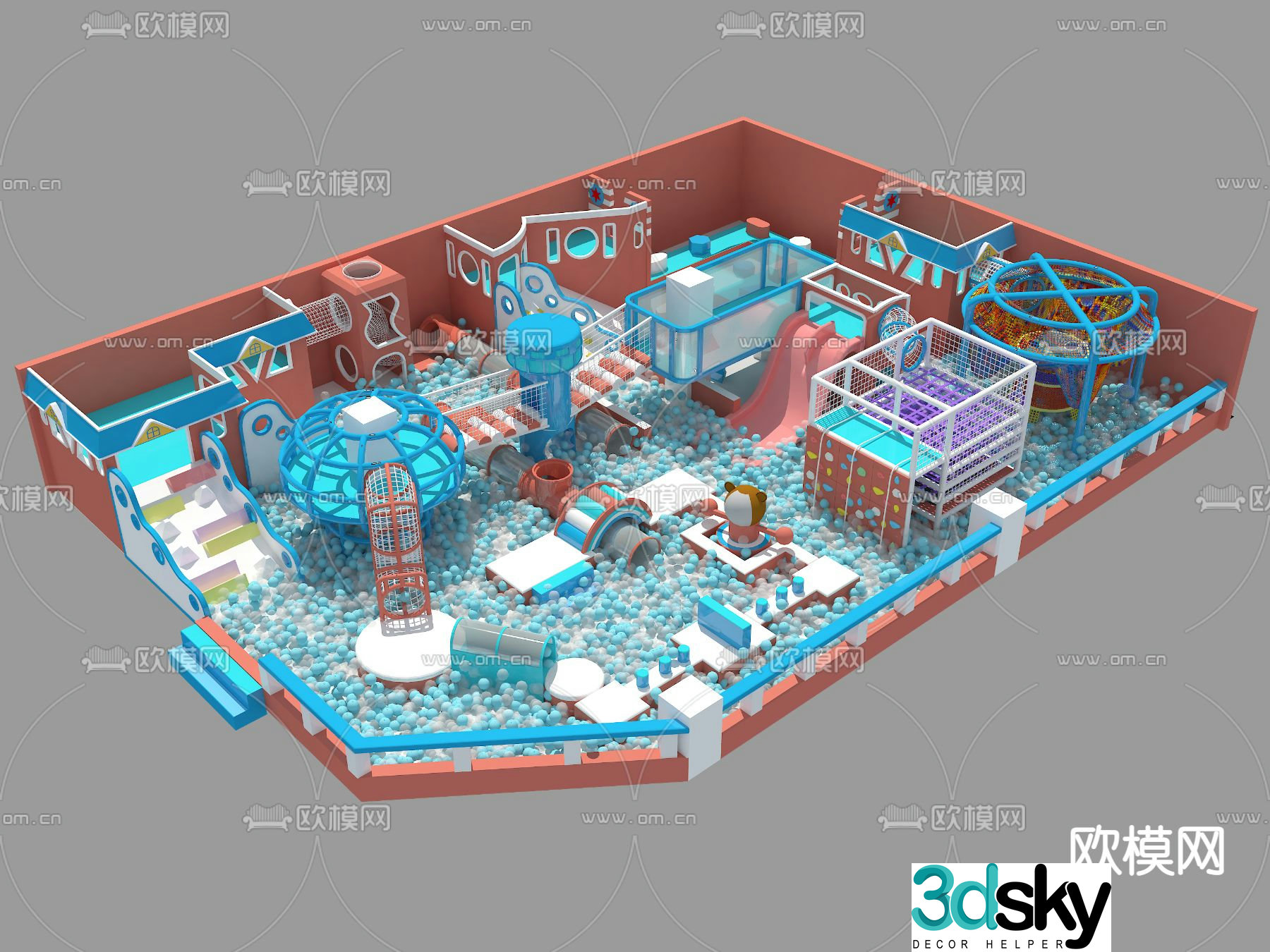 Modern macaron naughty castle children's playground rides 3d model