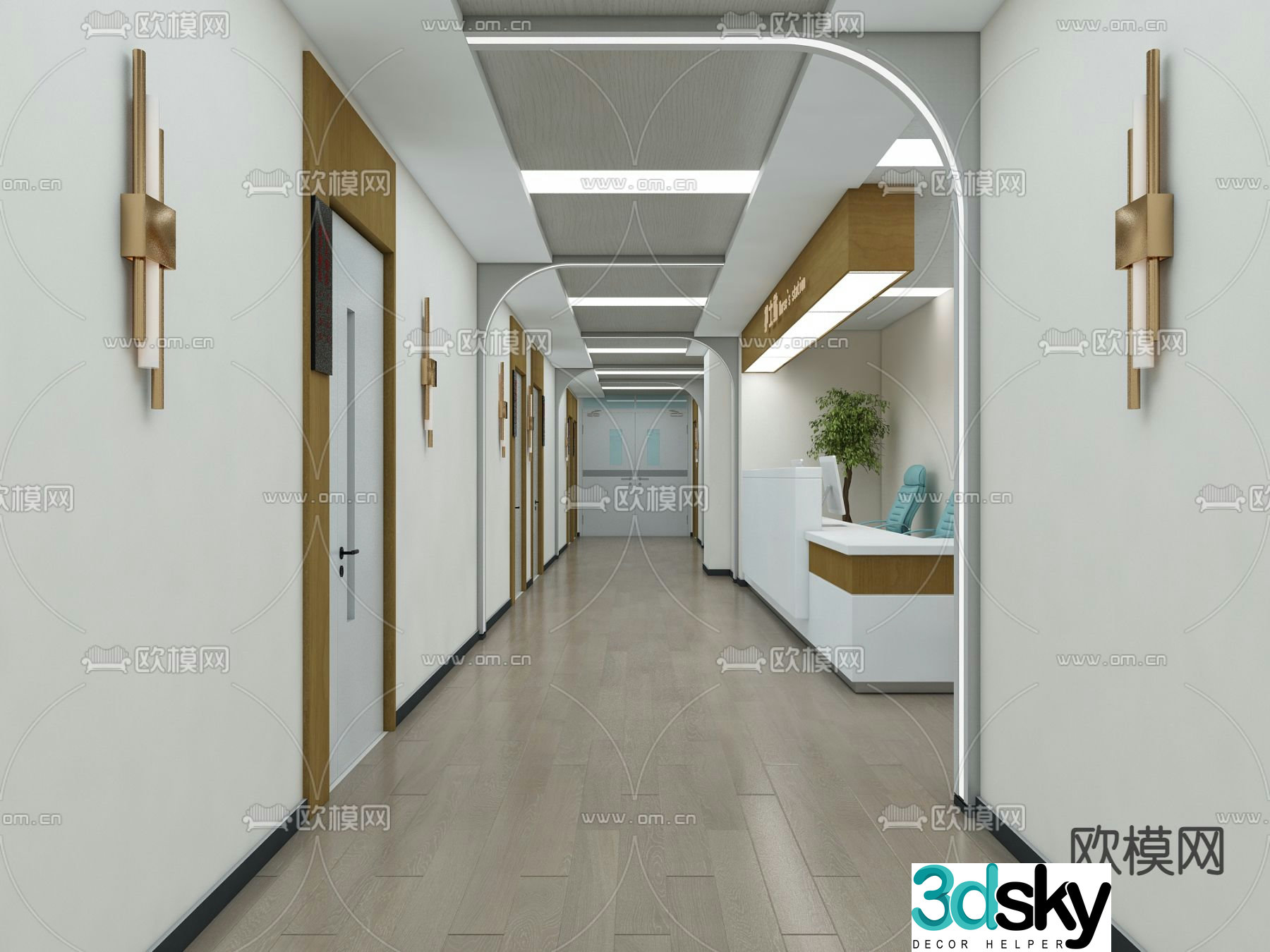 Modern hospital corridor 3d model